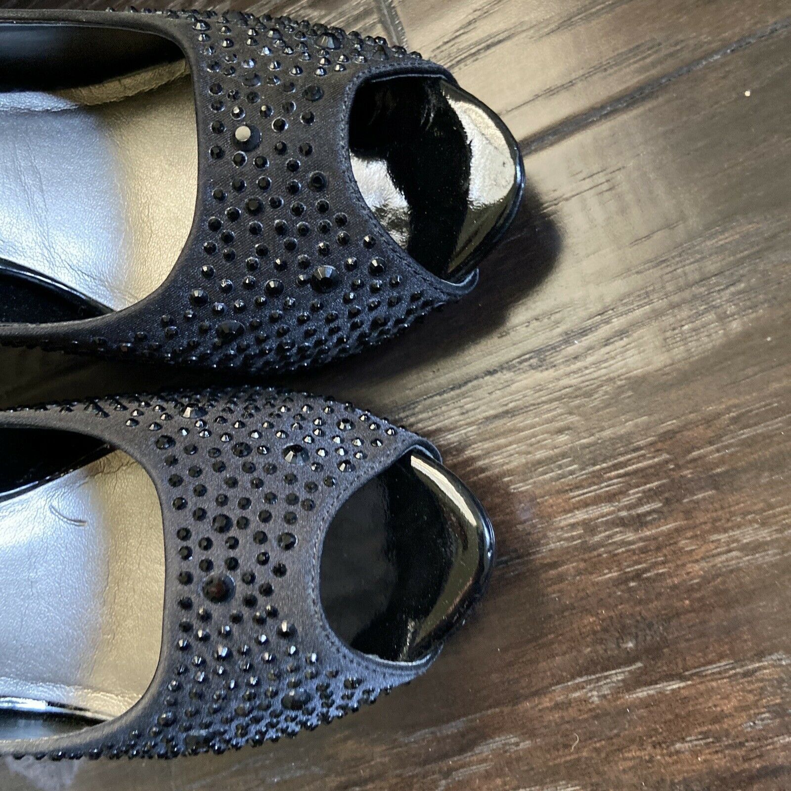 Other Lulu Townsend Black Satin Rhinestone Peep Toe Heels Size 9.5 Size US 9.5 / IT 39.5 - 3 Thumbnail