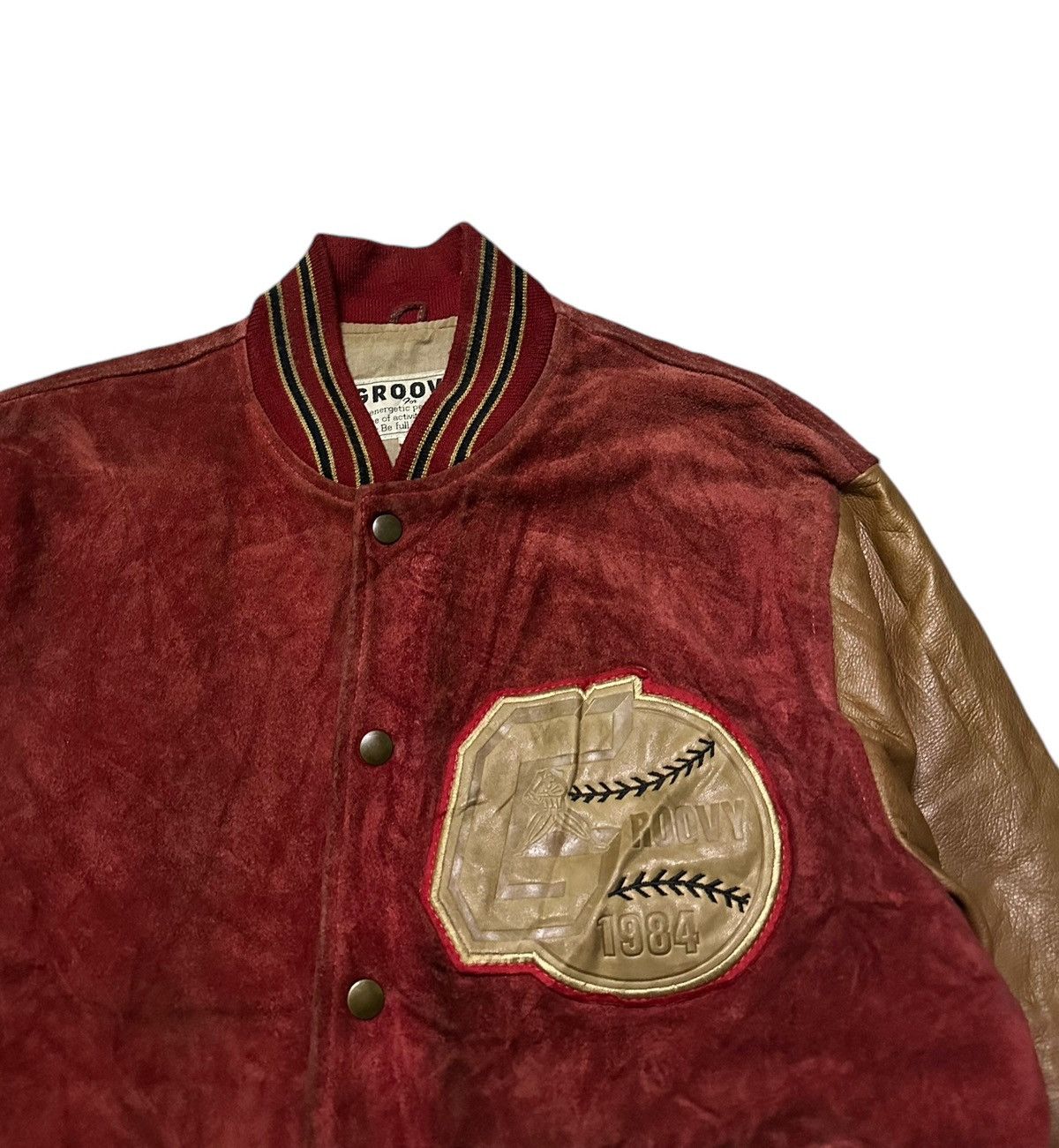 Vintage Vintage 80s Groovy leather varsity jacket Size US M / EU 48-50 / 2 - 2 Thumbnail