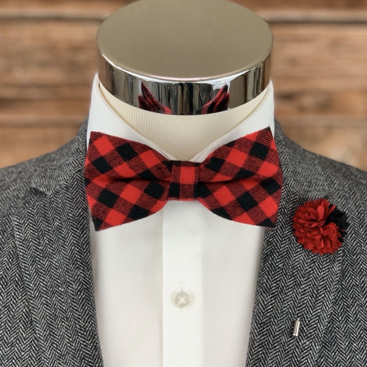 Other Men's Red/Black Buffalo Plaid Bow Tie Size ONE SIZE - 2 Thumbnail