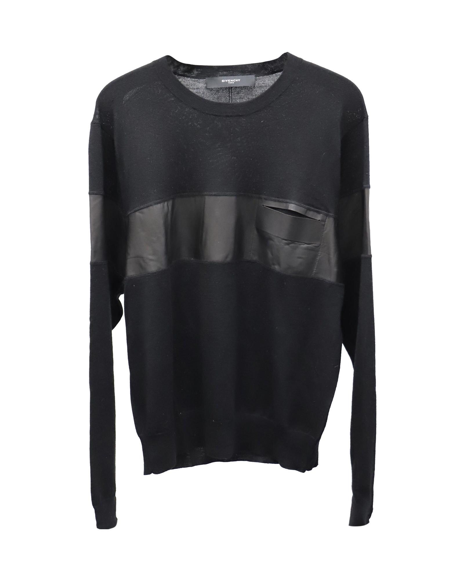 image of Black Wool Sweater With Leather Stripe Detail By Givenchy, Men's (Size XL)