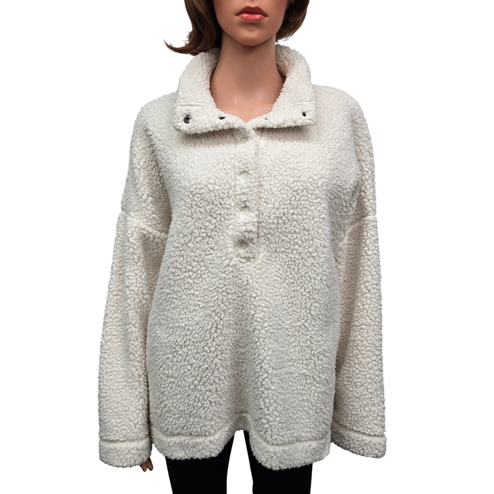 American Eagle Outfitters Aerie Cloud Sherpa Fleece Oversized Pullover 3/4 Snap Soft L Size L / US 10 / IT 46 - 4 Thumbnail
