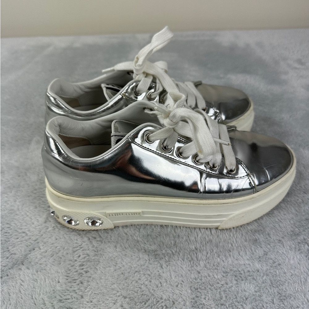Miu Miu Miu Miu Crystal Skate Silver Sneakers Women’s Size 36 EU Size US 6 / IT 36 - 3 Thumbnail