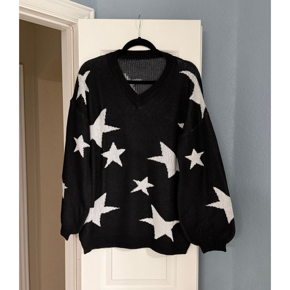 Other Boutique Star Pattern V-Neck Lantern Sleeve Sweater Size M / US 6-8 / IT 42-44 - 2 Thumbnail