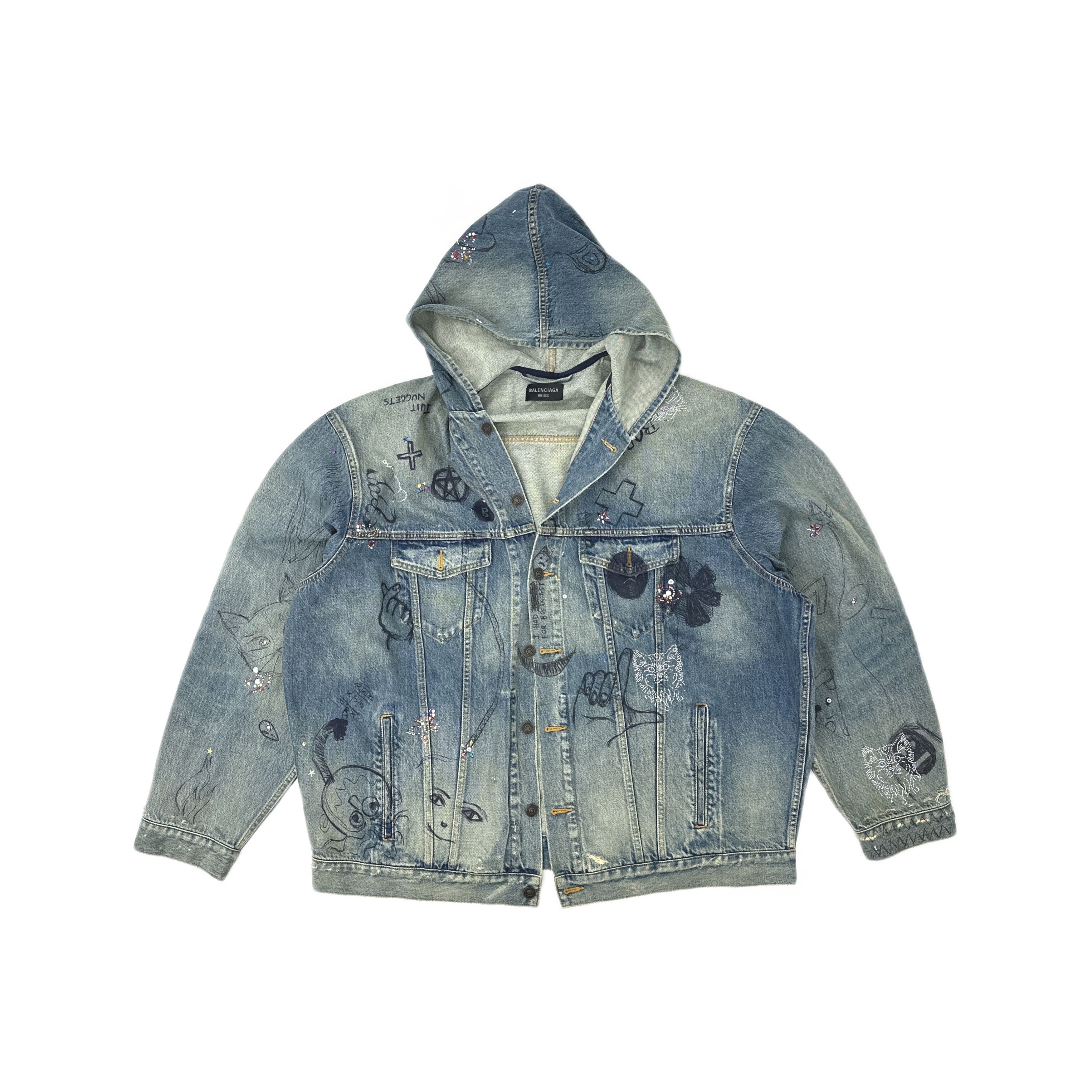 Balenciaga Balenciaga Graffiti Print Denim Hoodie Jacket Size M Size US M / EU 48-50 / 2 - 1 Thumbnail