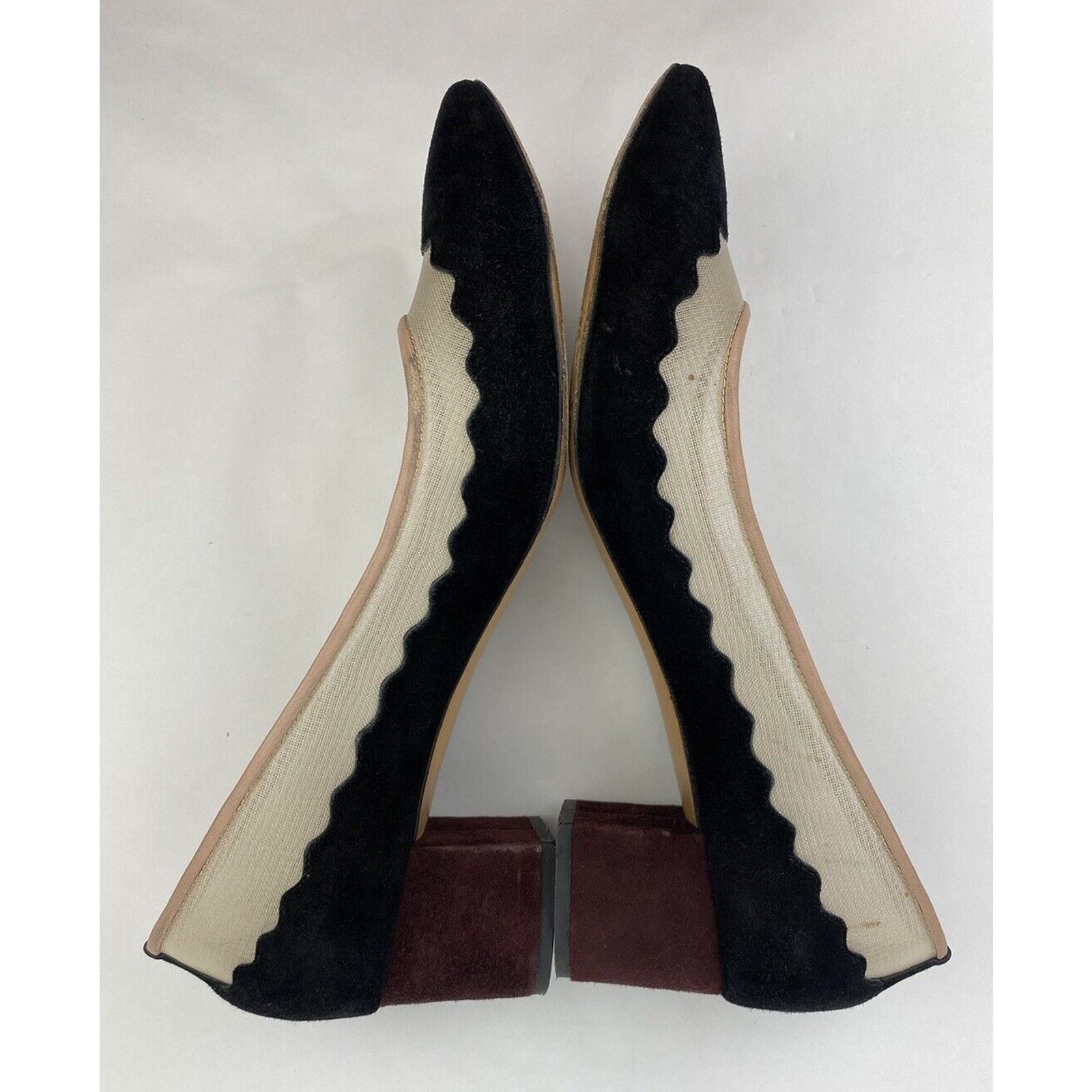 Chloe Chloe Suede Leather Mesh Black Burgundy Heel Pumps Size 38.5 Size US 8 / IT 38 - 6 Thumbnail