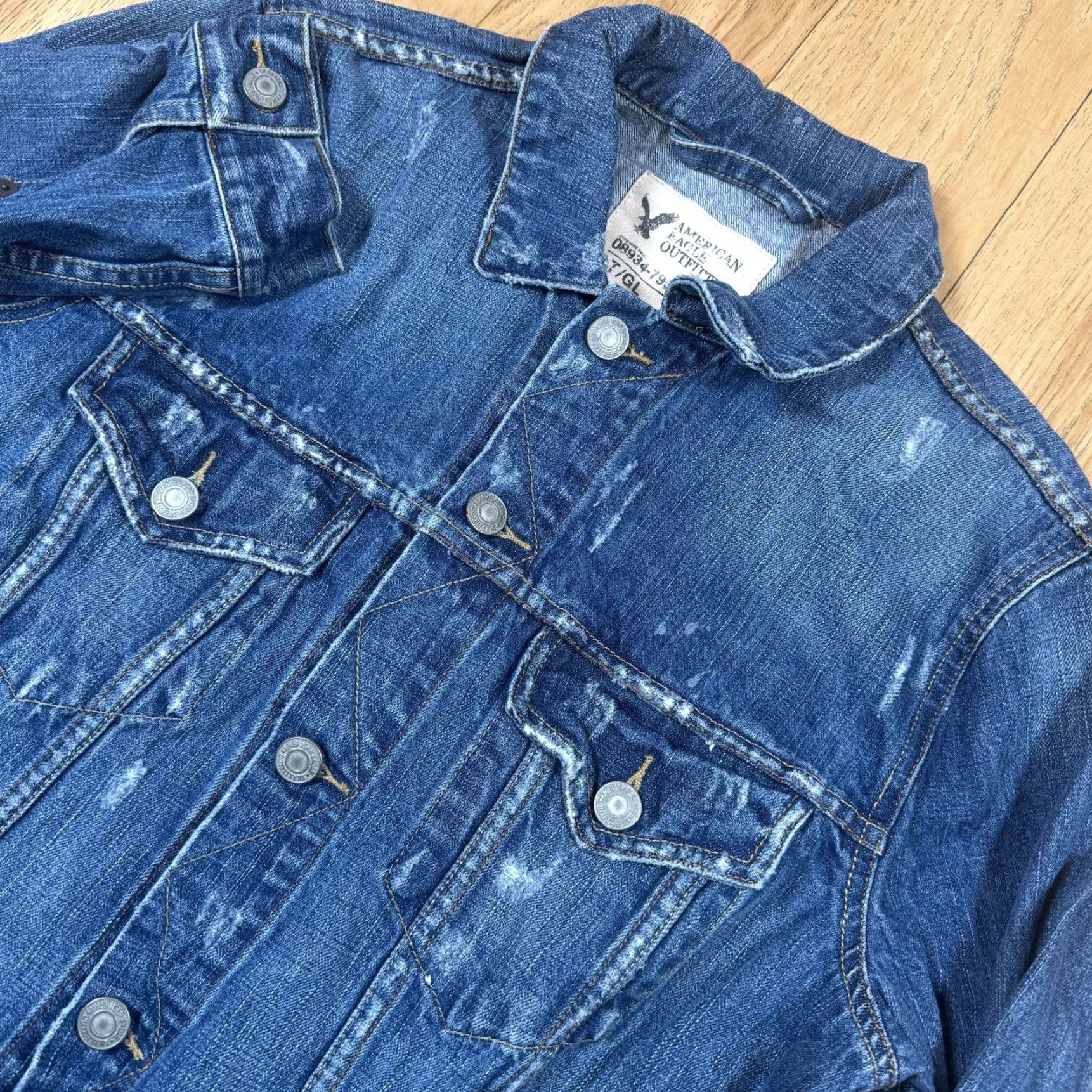 American Eagle Outfitters VINTAGE American Eagle Outfitters Denim Jean Jacket Mens L Blue Button Bomber Jacket Mens Blue Denim Cotton Outer Shell Regular Size L Mens Size US 33 - 2 Thumbnail