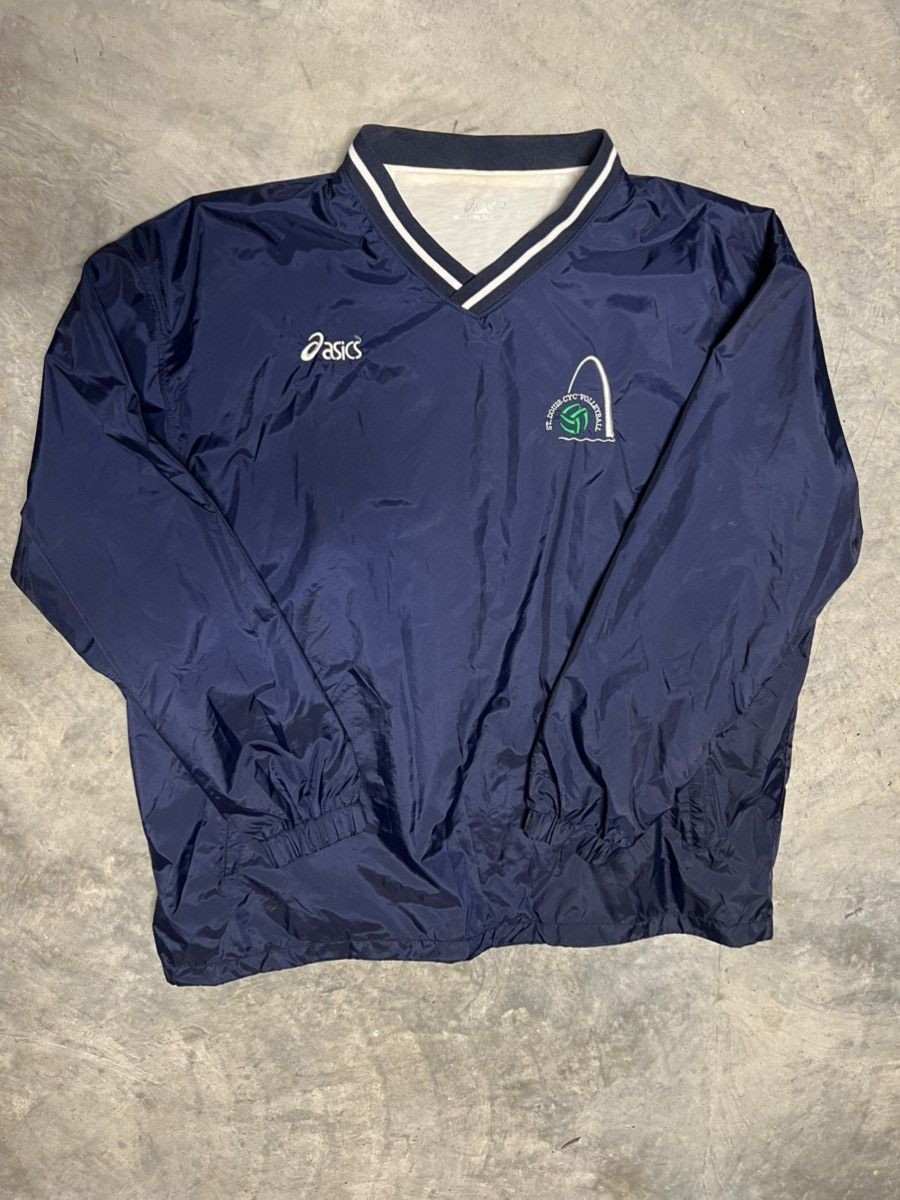 Asics navy blue and white asics windbreaker pullover sweatshirt Size US XL / EU 56 / 4 - 5 Thumbnail