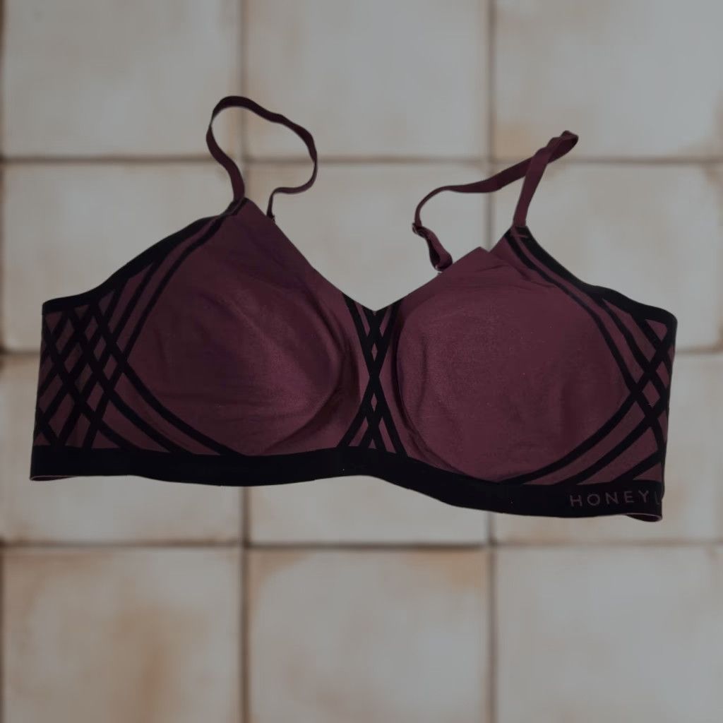 Silhouette Honeylove Wireless Bra 36B Burgundy Geometric T-Shirt Adjustable Women in Red