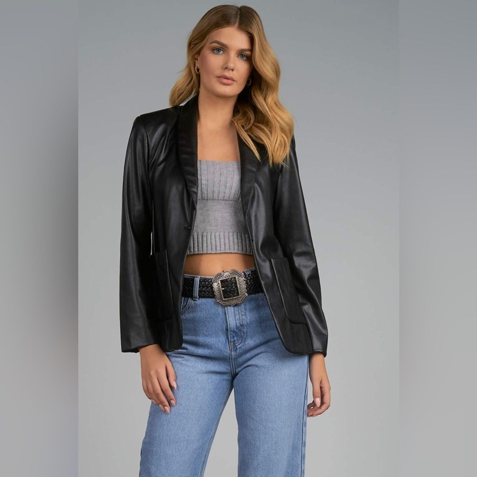 Other Leather-effect single-breasted blazer Size M / US 6-8 / IT 42-44 - 6 Thumbnail