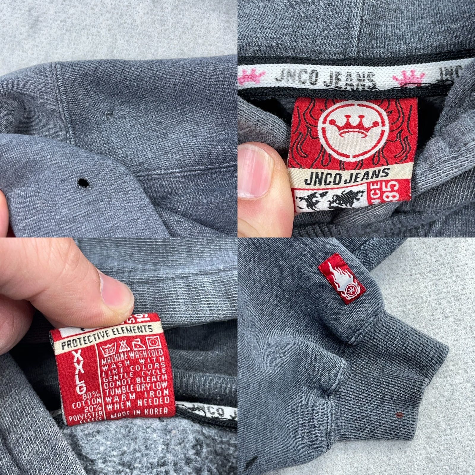 JNCO VINTAGE JNCO Hoodie Men 2XL Gray Sweatshirt Hooded Grunge Thrashed Y2K Jeans Style Shirt Size US XXL / EU 58 / 5 - 8 Thumbnail
