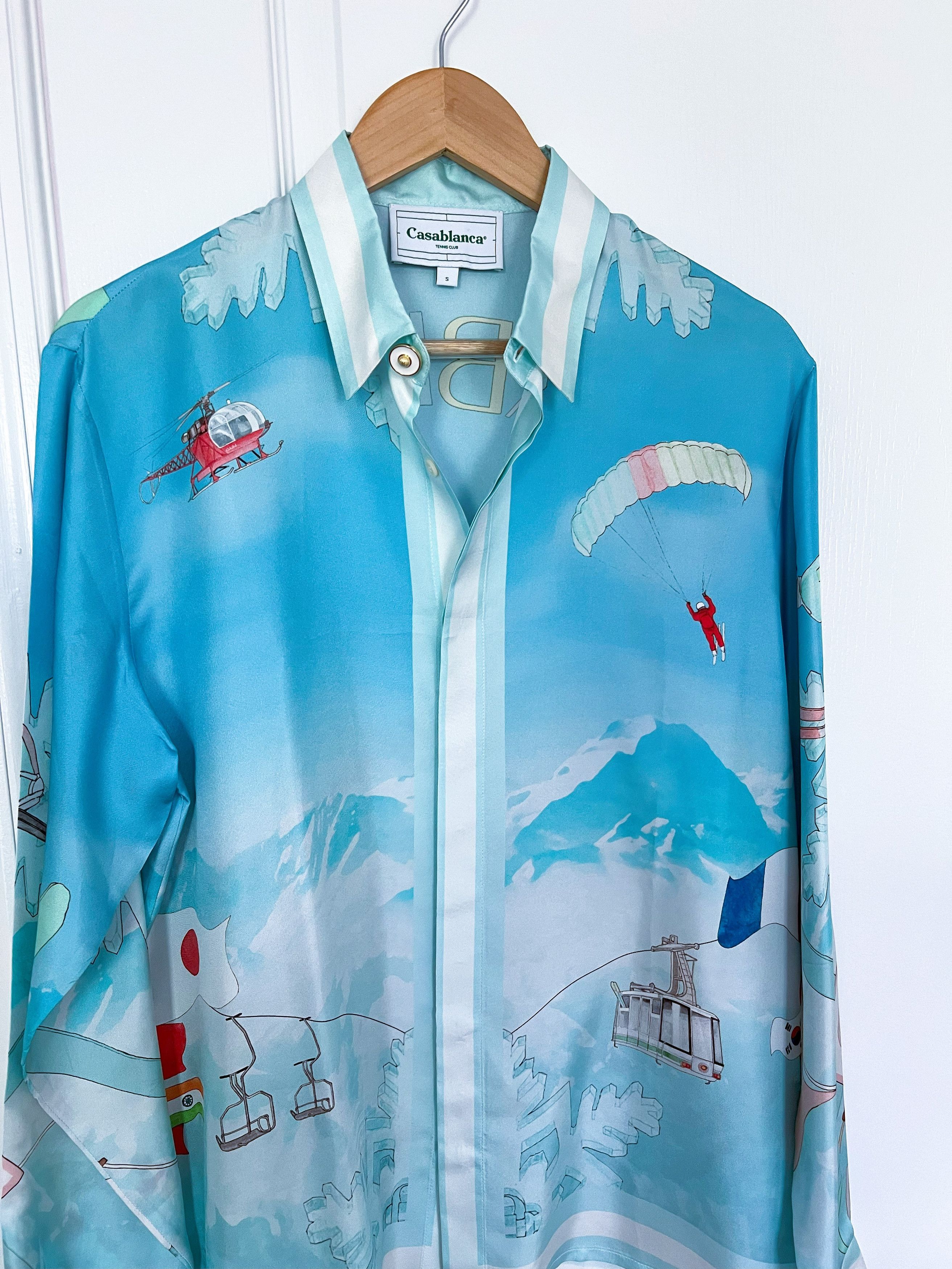 image of Casablanca Ski Club Silk Shirt in Blue, Men's (Size Small)