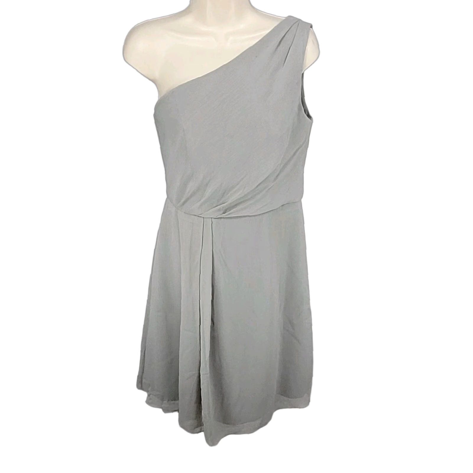 Vintage NWD David's Bridal Mercury Chiffon One Shoulder Pleated Short Lined Dress Size 8 Size 30" / US 8 / IT 44 - 1 Thumbnail
