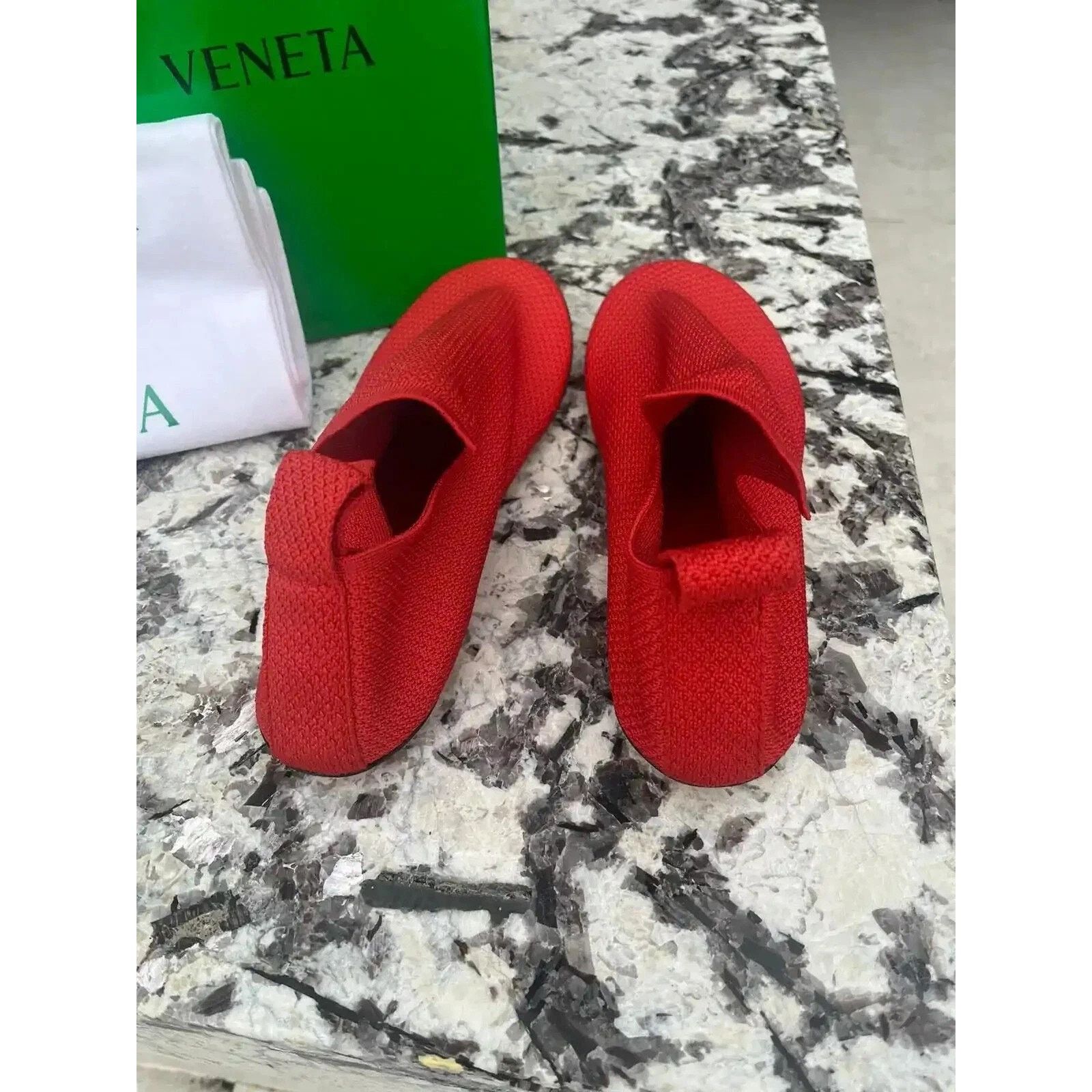 Bottega Veneta o1rshd1 Lattice Slipper Tech Knit Stretch Shoes Bright Red Size US 11 / EU 44 - 9 Thumbnail