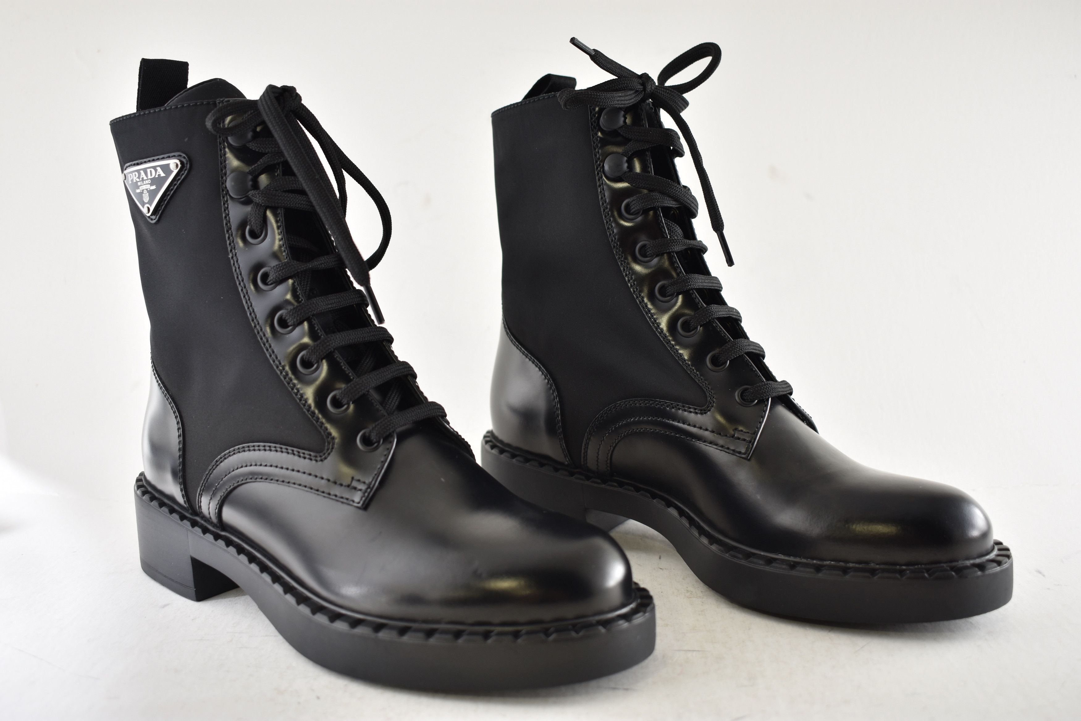 Prada Prada Black Lace Up Combat Military Ankle Mid Calf Boot 36.5 Size US 6.5 / IT 36.5 - 4 Thumbnail
