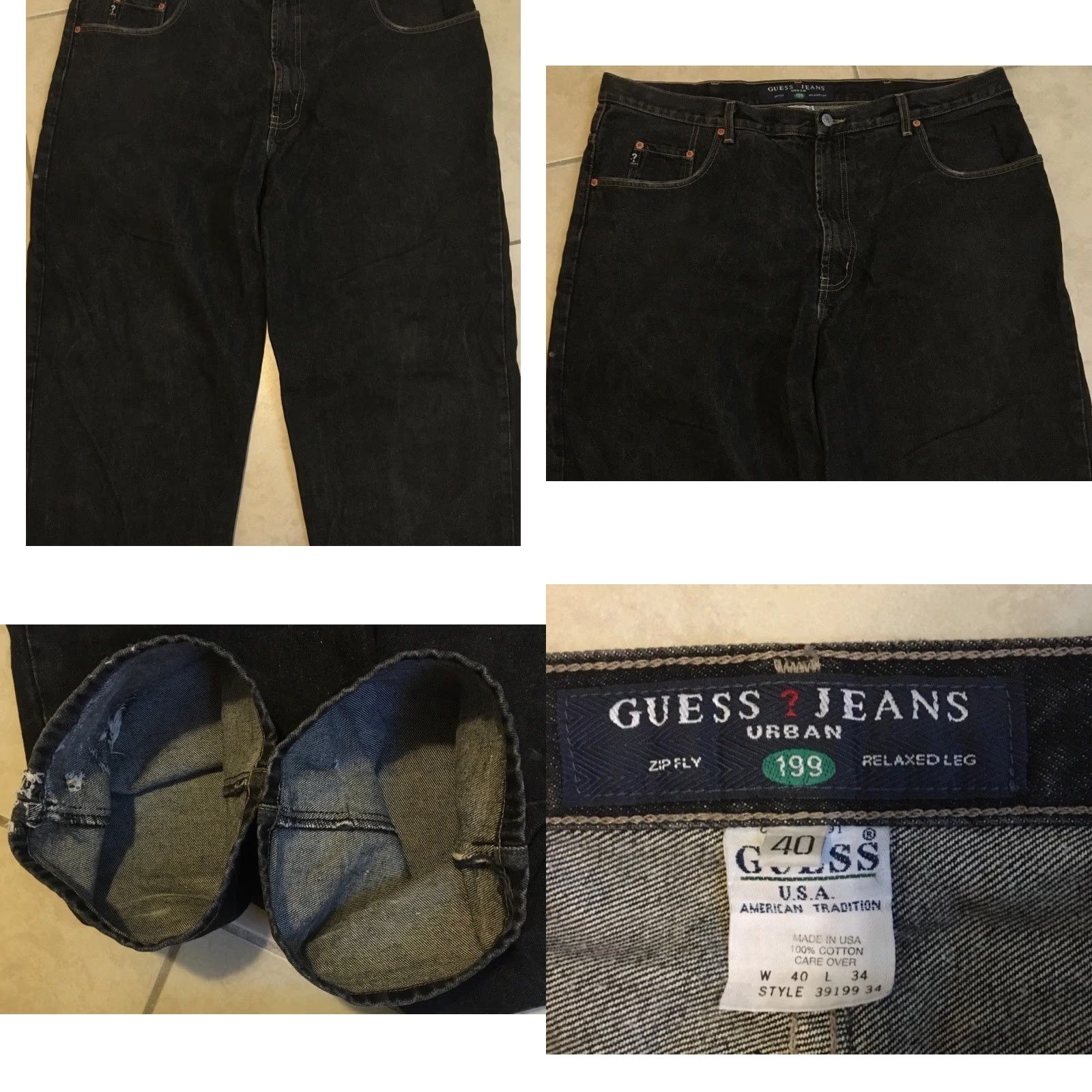 Guess VINTAGE GUESS Jeans 90s Distressed Baggy 40 Black Denim Silvertab Polar Butter Men Regular 33in Wide-Leg Grunge Rock USA Big Boy Inseam 33 Mens Jeans Size US 40 / EU 56 - 9 Thumbnail