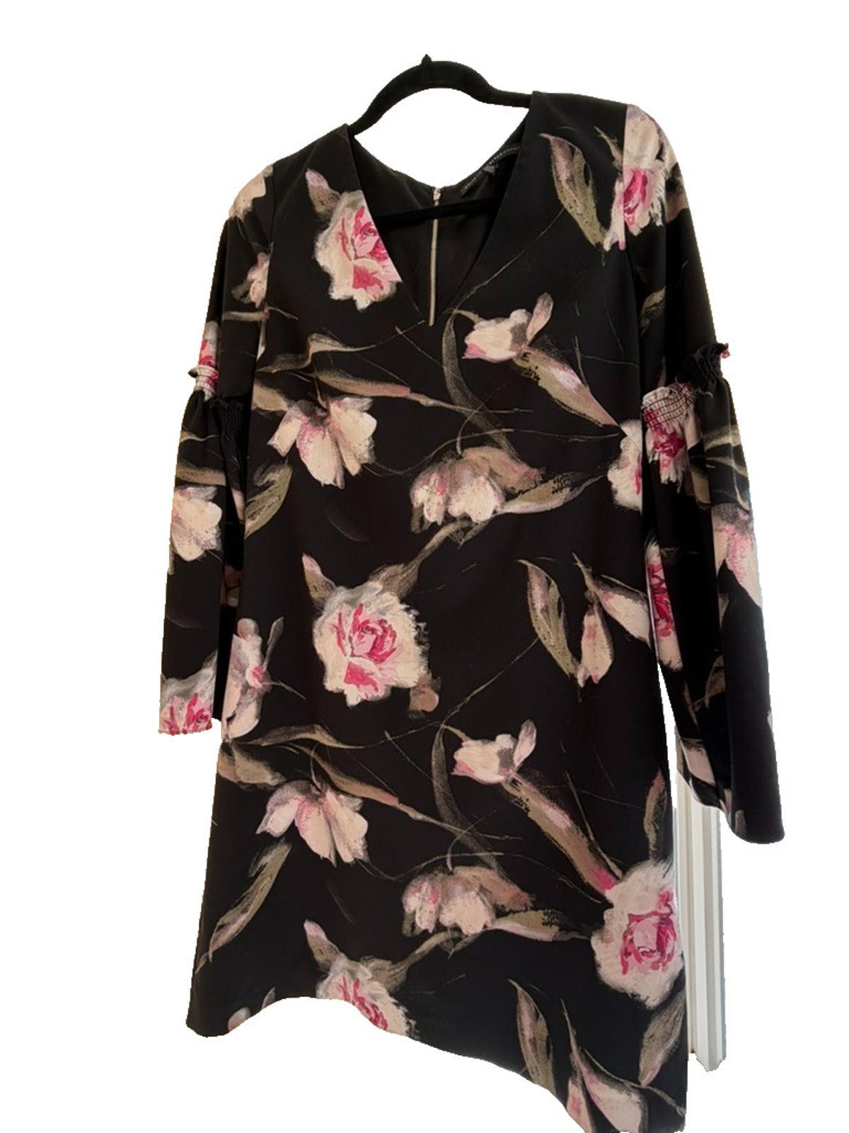 Other WHBM Black Pink Multi Color Floral Bell Sleeves Shift Dress Size S / US 4 / IT 40 - 2 Thumbnail