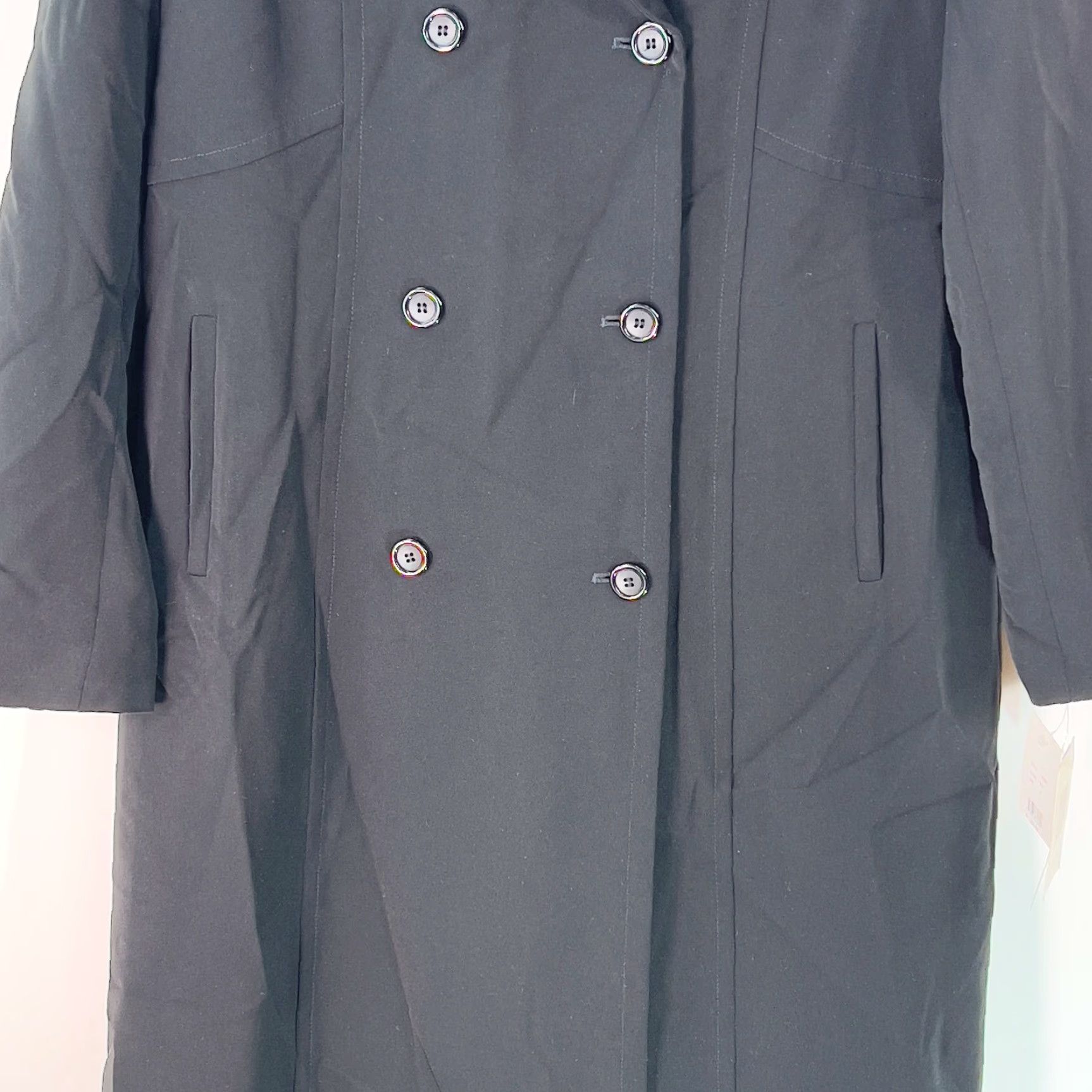 Rains Gallery Coat Women Long Black Pea Coat 12 Button Front Classic Fall Winter 50" 100% Polyester Size XL / US 12-14 / IT 48-50 - 5 Thumbnail