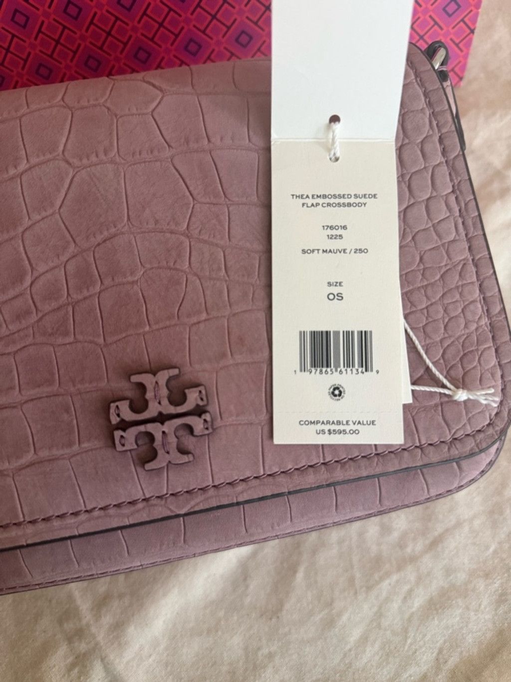 Tory Burch New Tory Burch THEA EMBOSSED SUEDE FLAP CROSSBODY Size ONE SIZE - 5 Thumbnail