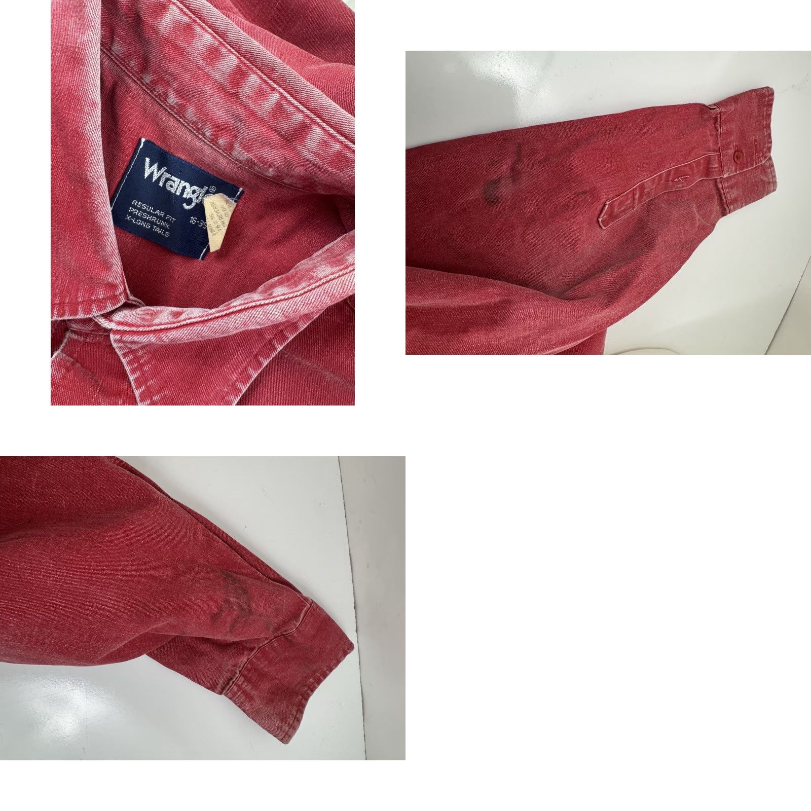 Wrangler WRANGLER Shirt Mens 16 35 Brush Popper Distressed Heavy Duty Vintage Red Long Sleeve Button-Up 1970s 90s Size US L / EU 52-54 / 3 - 8 Thumbnail