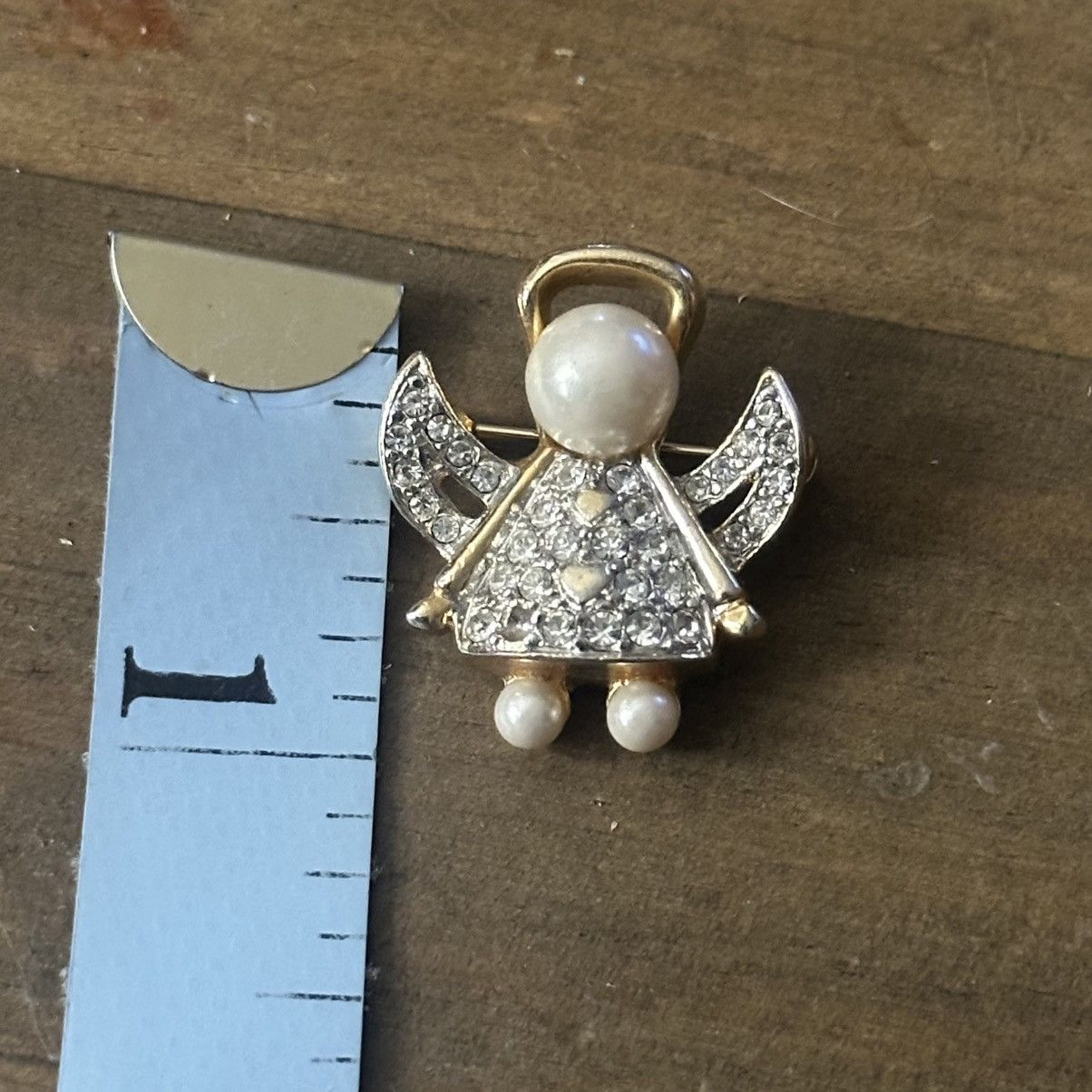 Vintage Vintage paved crystal angel brooch Size ONE SIZE - 2 Thumbnail
