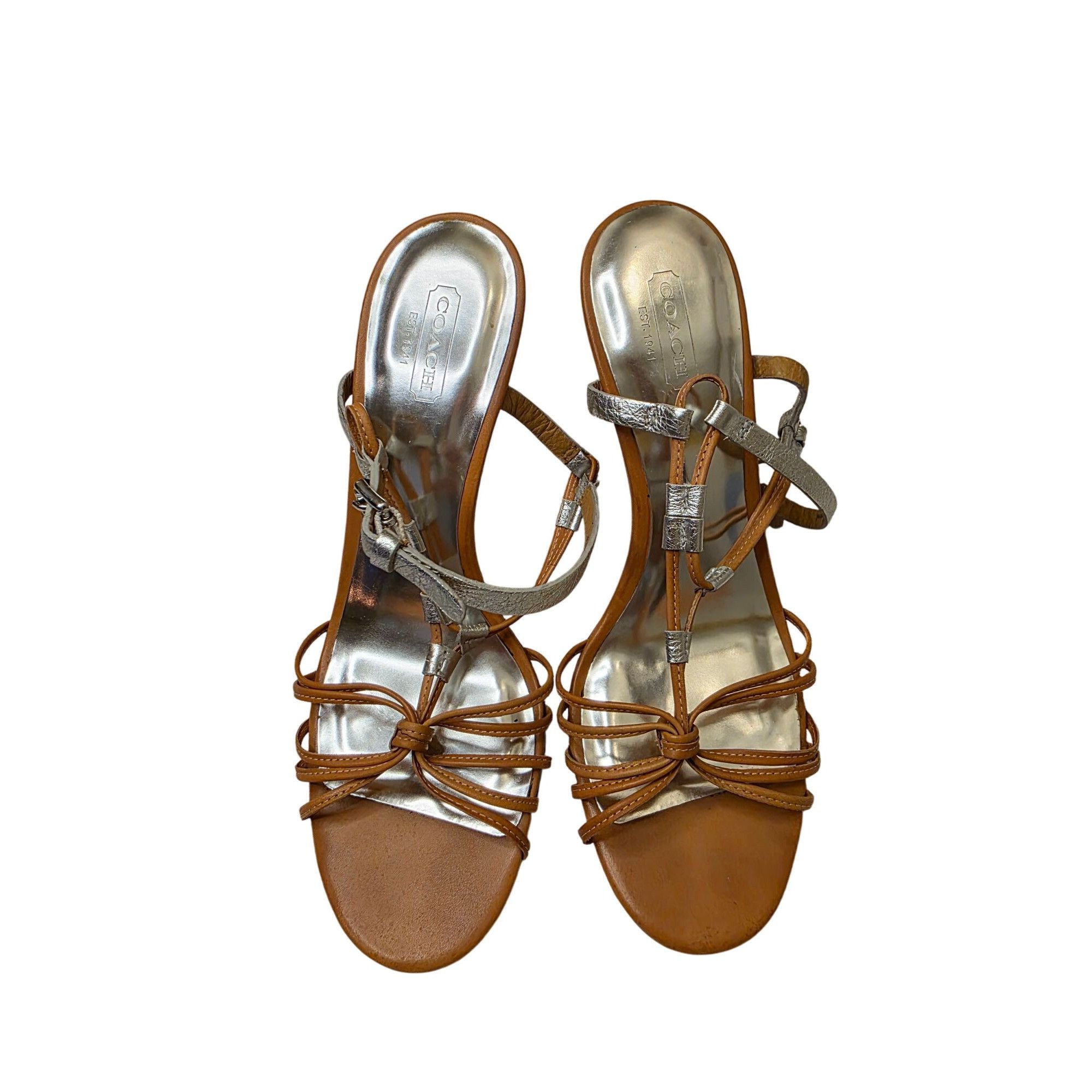Coach Coach Womens Strappy Silver & Tan Heel Sandals Size 7.5B Coa Size US 7.5 / IT 37.5 - 3 Thumbnail