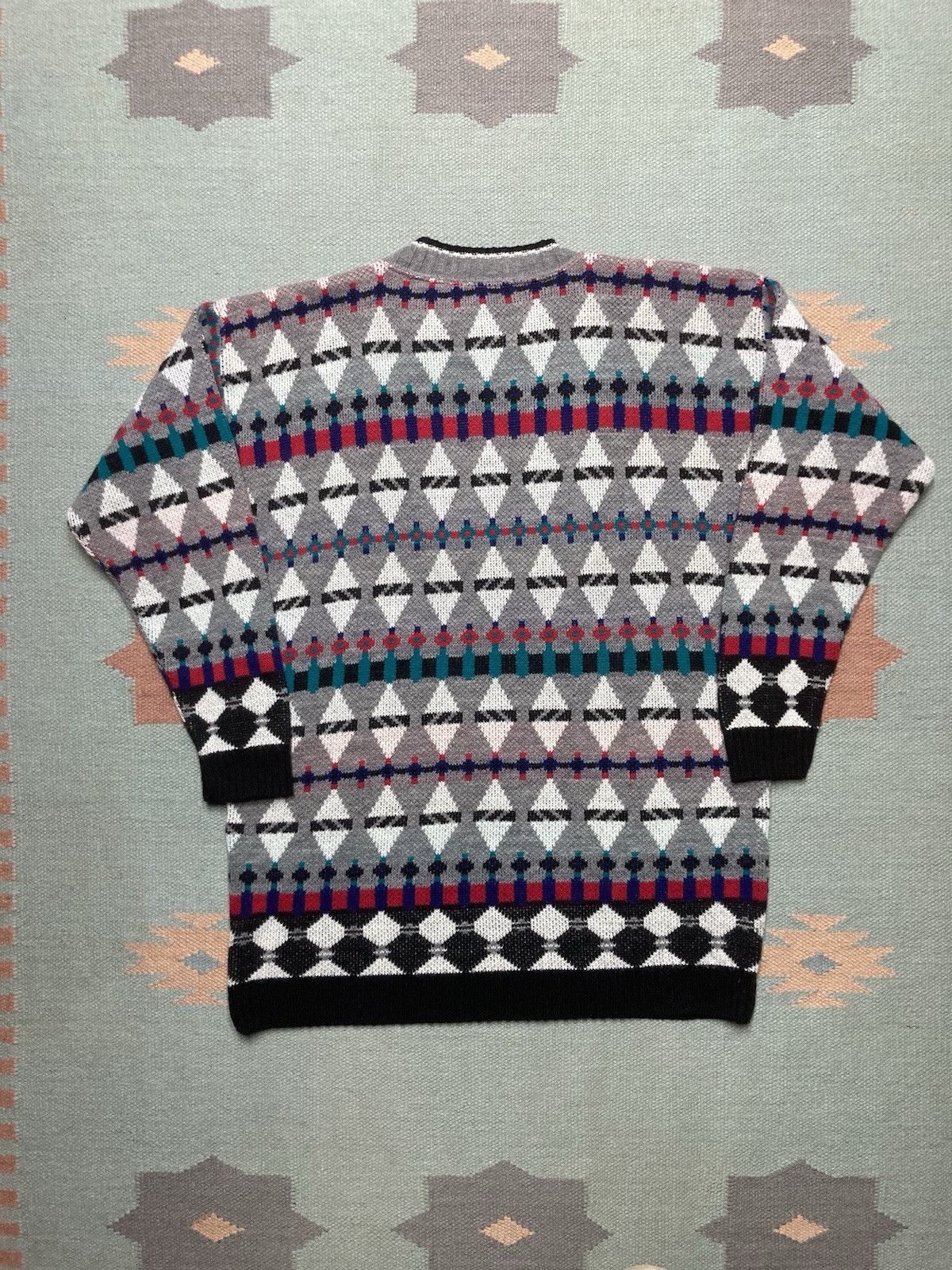 Vintage Vtg acrylic knit sweater geometric abstract grandpa Cosby M Size US M / EU 48-50 / 2 - 4 Thumbnail
