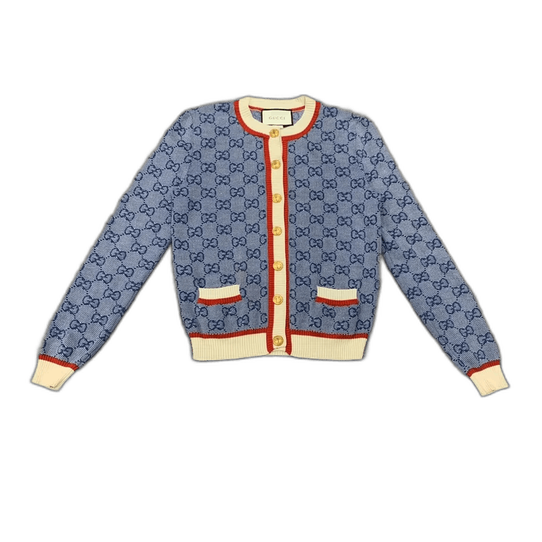 Gucci Blue Gucci GPattern Knit Cardigan Sweater-2505 Size S / US 4 / IT 40 - 1 Thumbnail