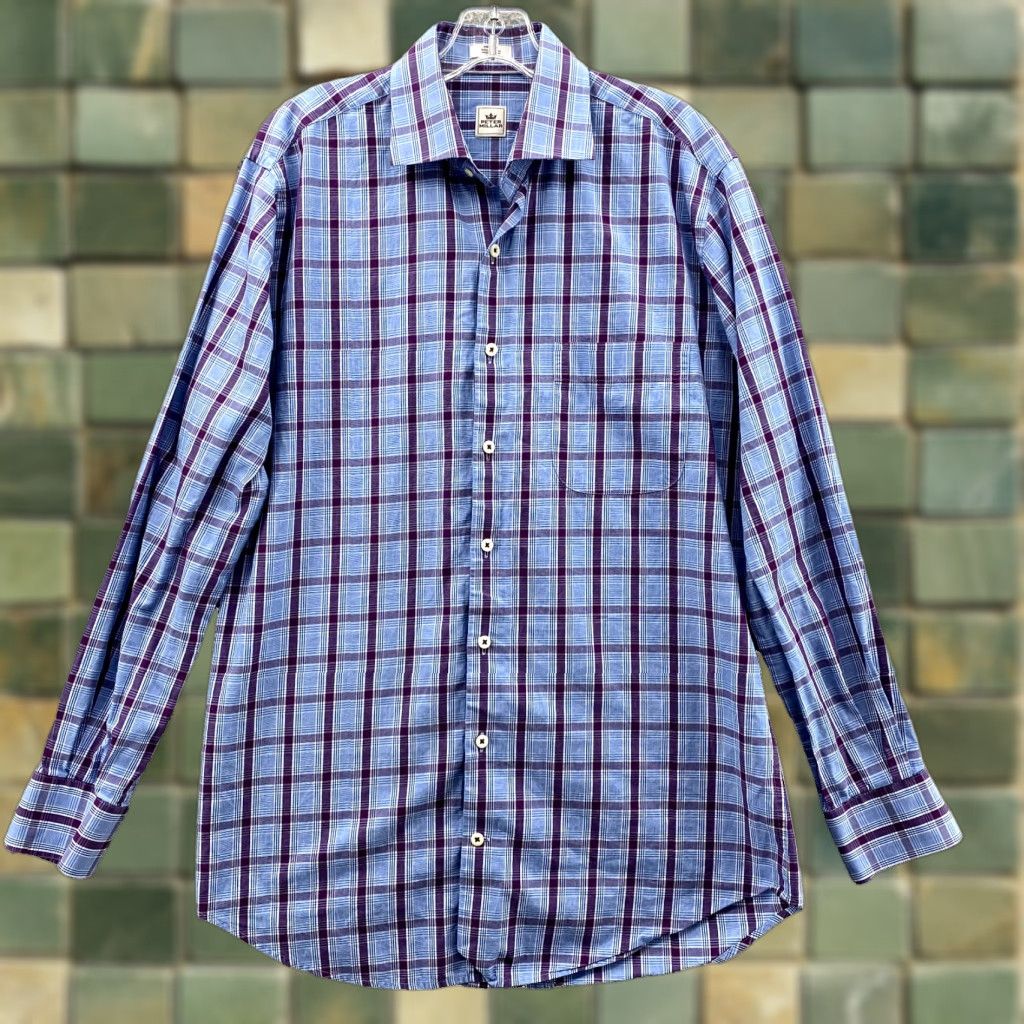 Peter Millar Peter Millar Dress Shirt Mens M Blue Purple Plaid Crown Office Corpcore Career Shirt Size 40R - 1 Thumbnail