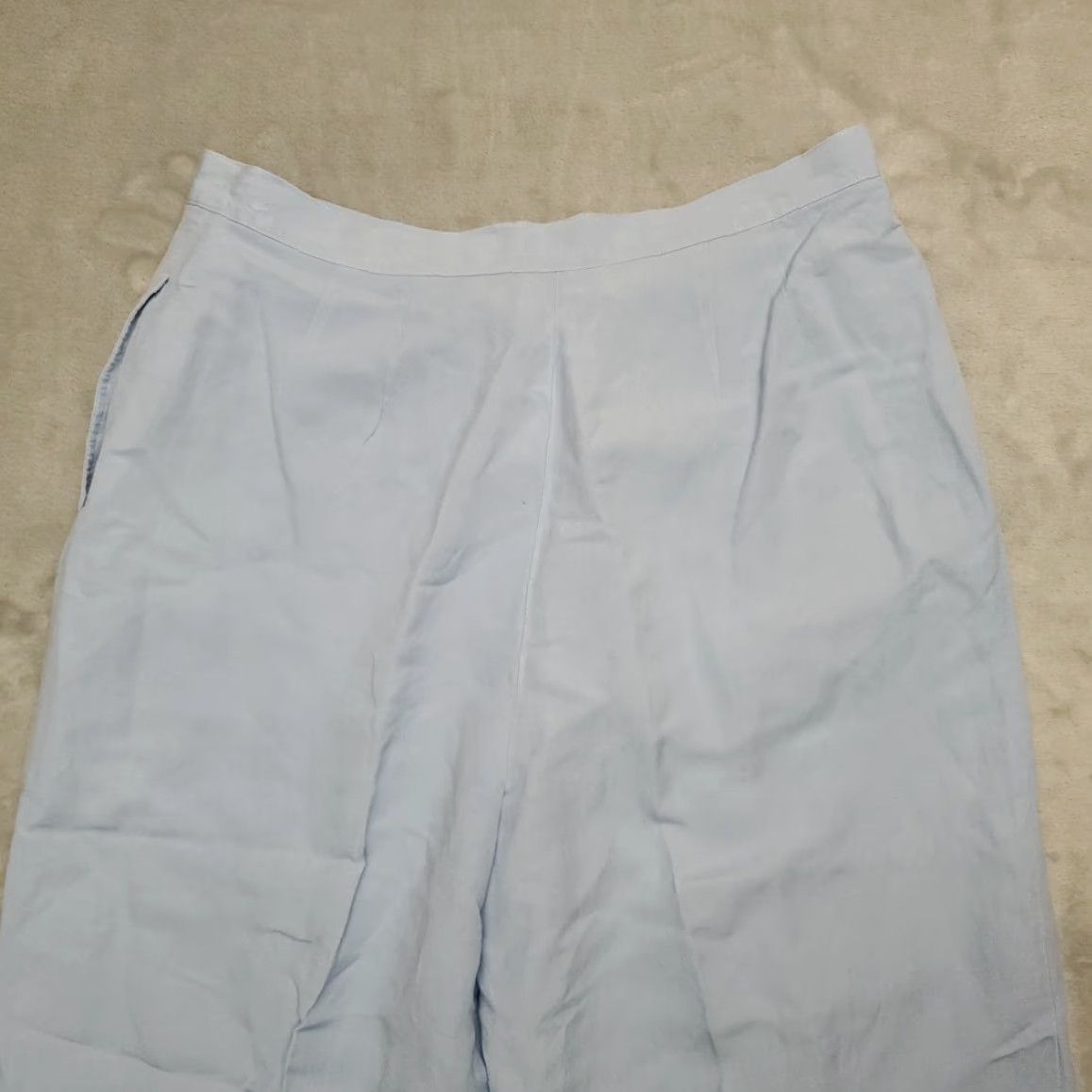 Liz Claiborne Villager Linen Blend Pants Women 16 Blue Pleated Front Classic Summer Comfort Cropped Pockets Zip Linen Rayon Solid Casual Girls Womens Size 38" / US 16 / IT 52 - 6 Thumbnail