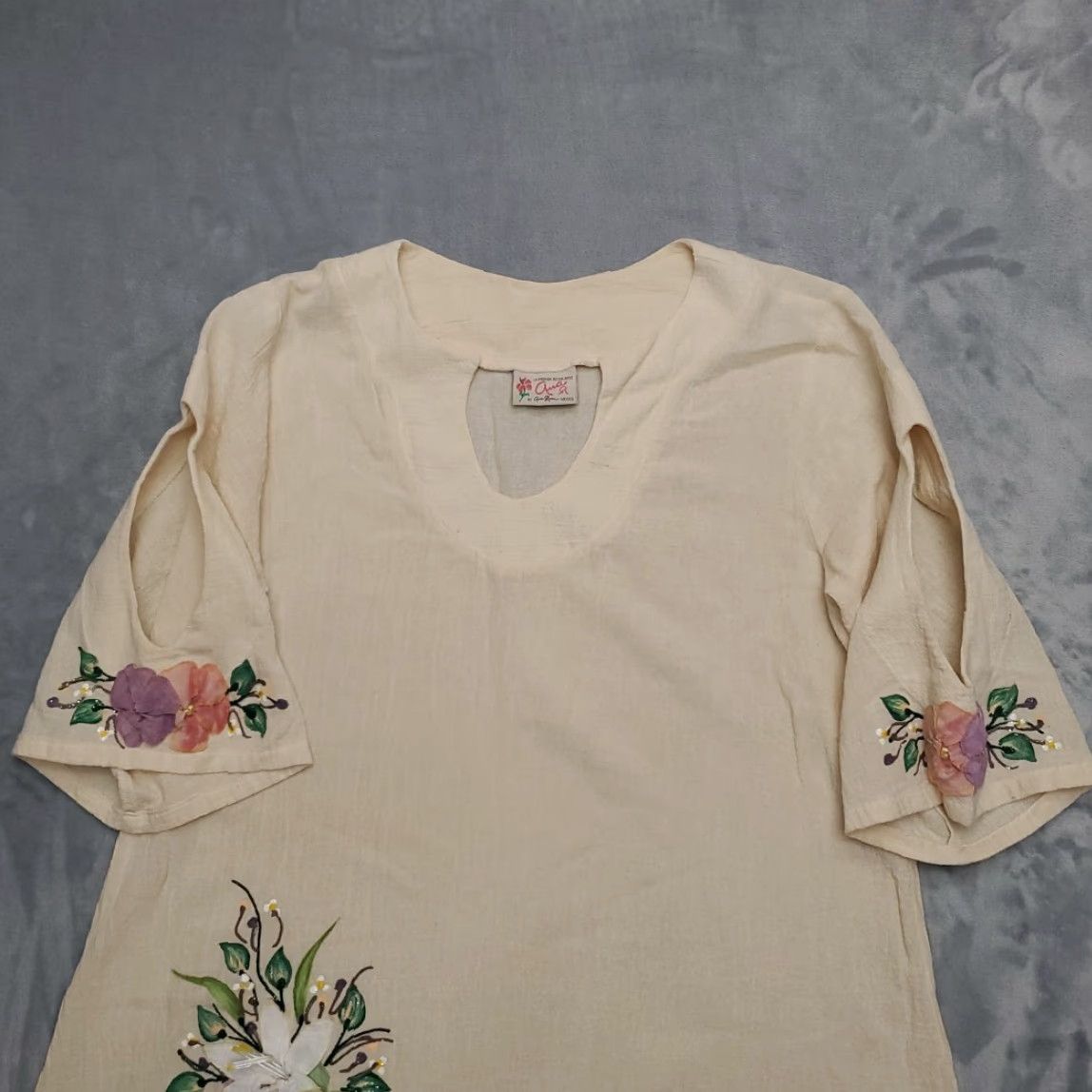 Vintage VINTAGE Ana Rosa Hand Painted Dress Womens S Yellow Floral Cottagecore Artisan Dress Size S / US 4 / IT 40 - 4 Thumbnail