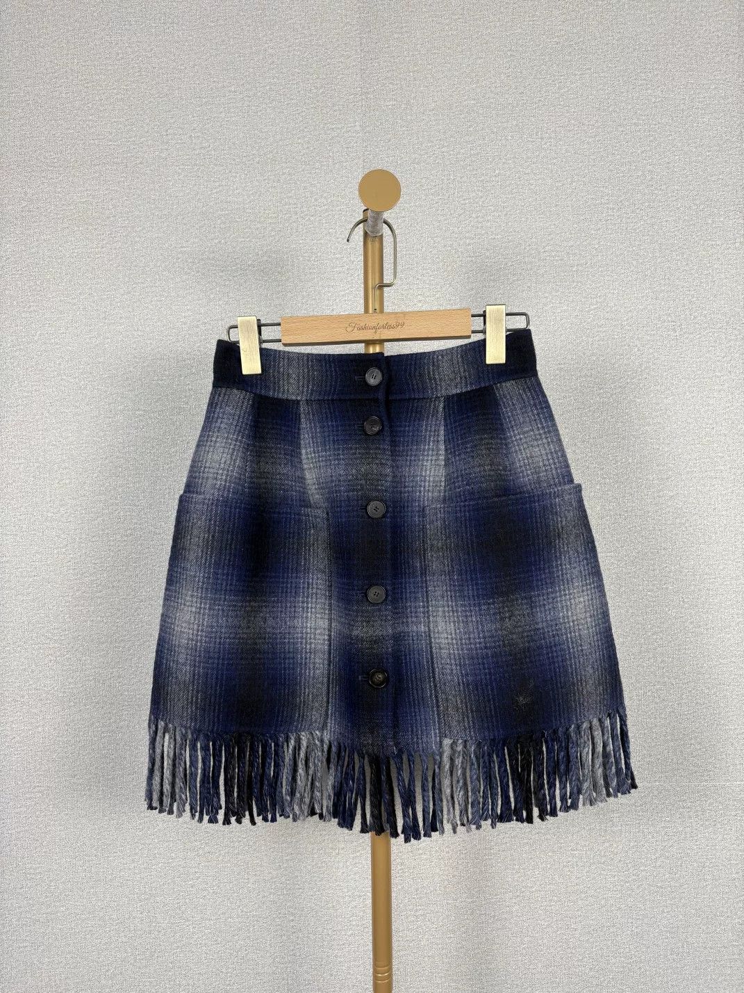 Dior Dior Wool Plaid High-Waist Fringe Skirt Size US 36 / EU 52 - 1 Thumbnail