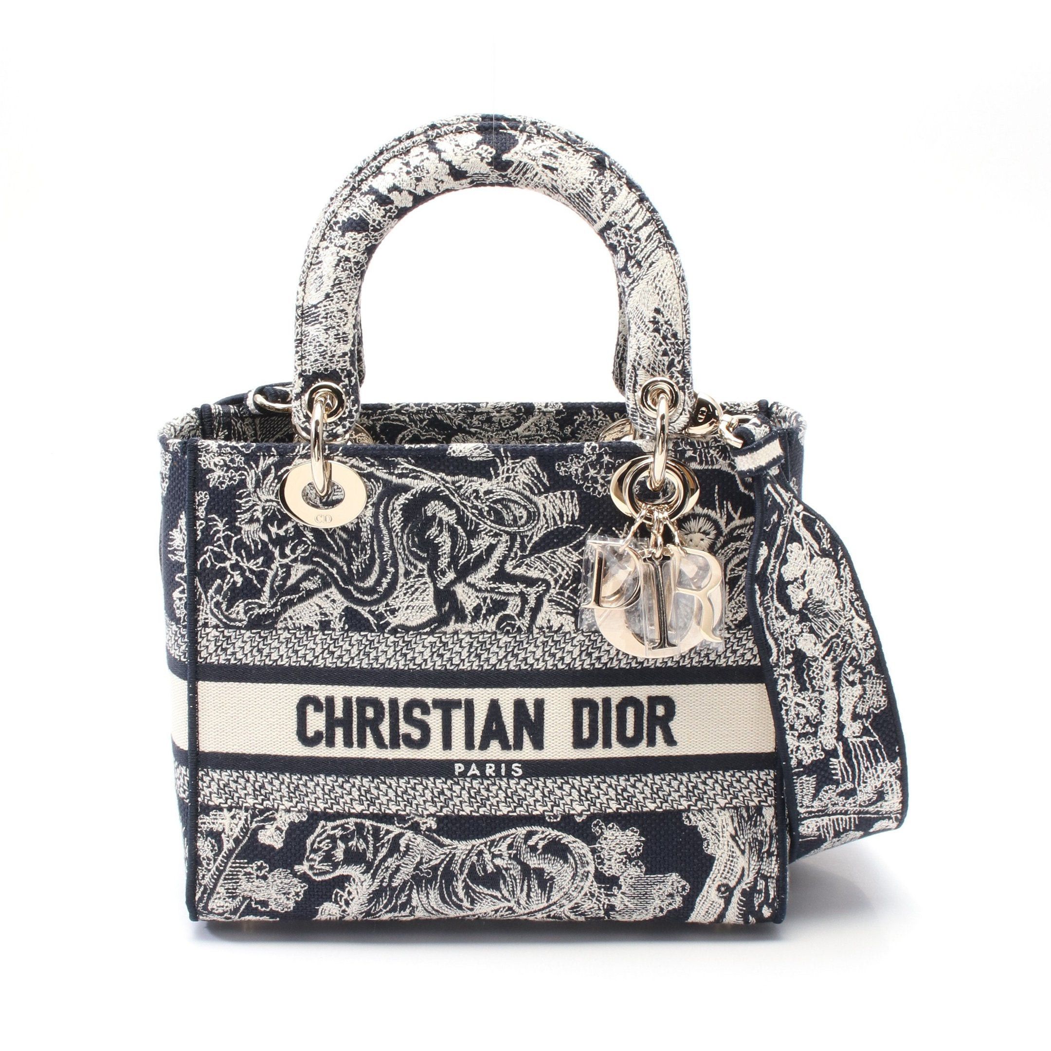 Dior Dior Lady Medium Handbag Canvas Navy Off White Size ONE SIZE - 1 Thumbnail