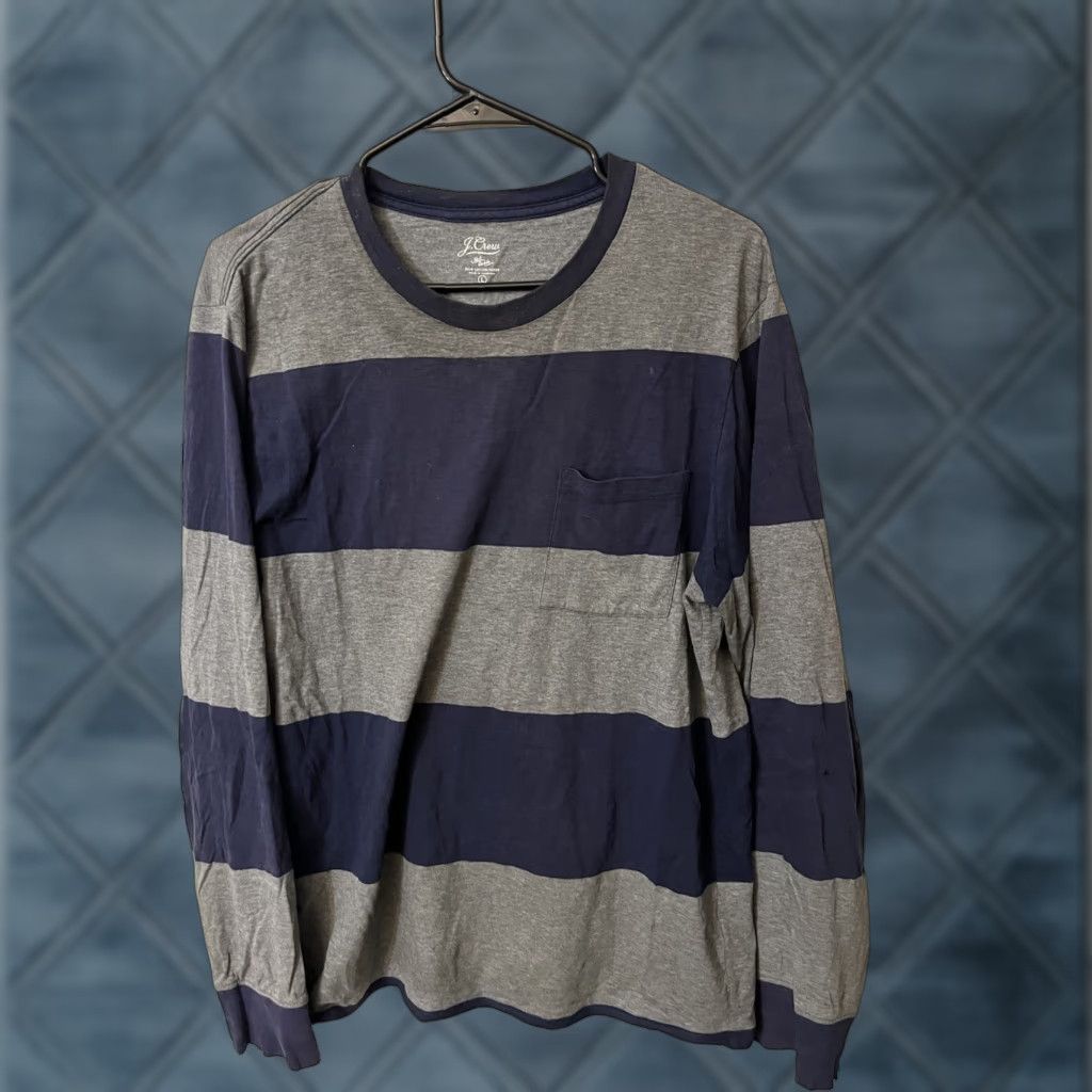 J.Crew J.CREW Slim Fit Long Sleeve Knit Shirt Men L Blue Gray Striped Pocket Casual Outdoorsman Size US L / EU 52-54 / 3 - 1 Thumbnail