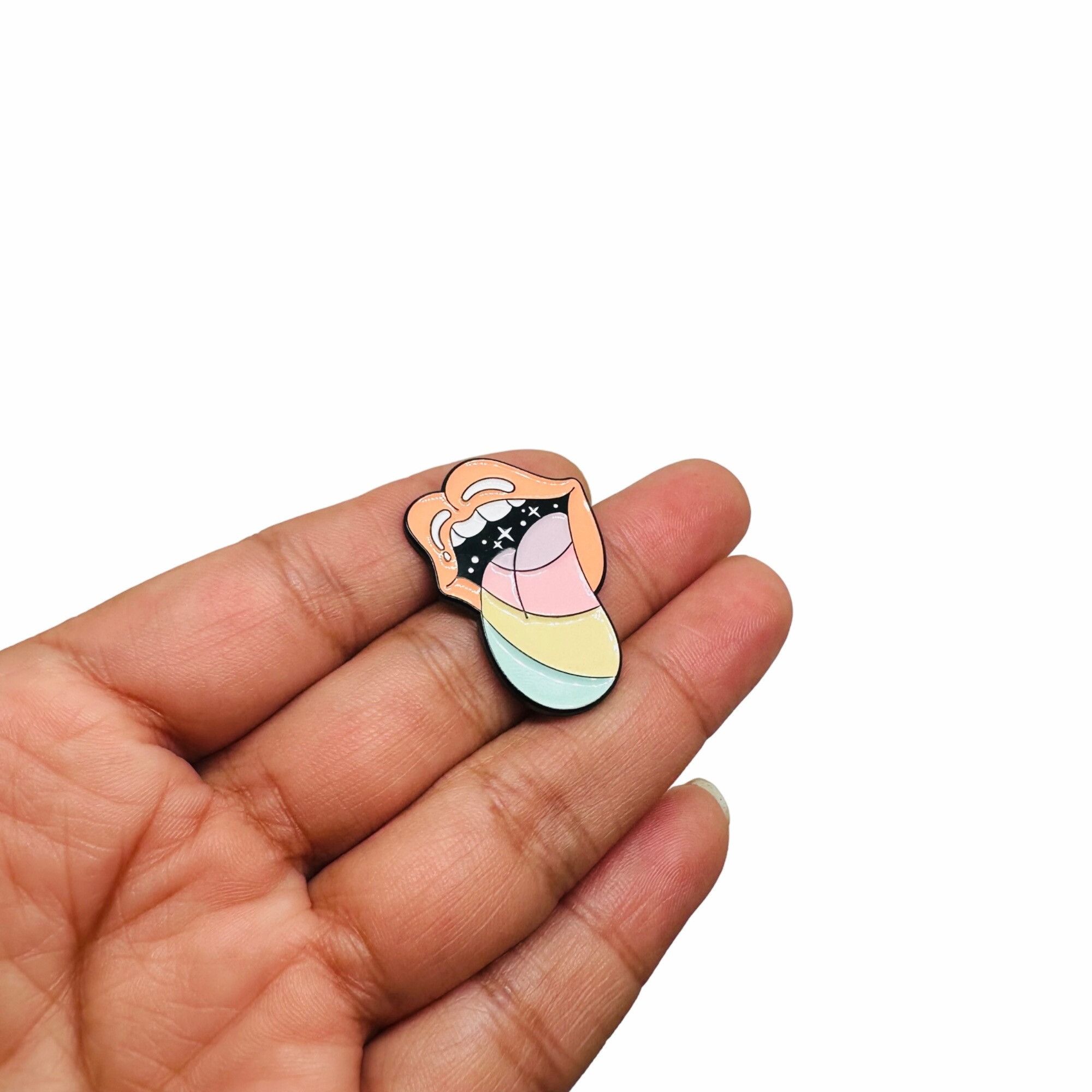 Other Enamel Pin Pastel Lips Stars Design Rainbow Tongue Enamel Br Size ONE SIZE - 2 Thumbnail