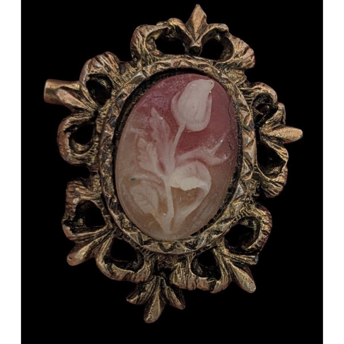 Other Vintage Floral Cameo Brooch Pendant 1 1/2 Inch Oval Frame Size ONE SIZE - 1 Thumbnail
