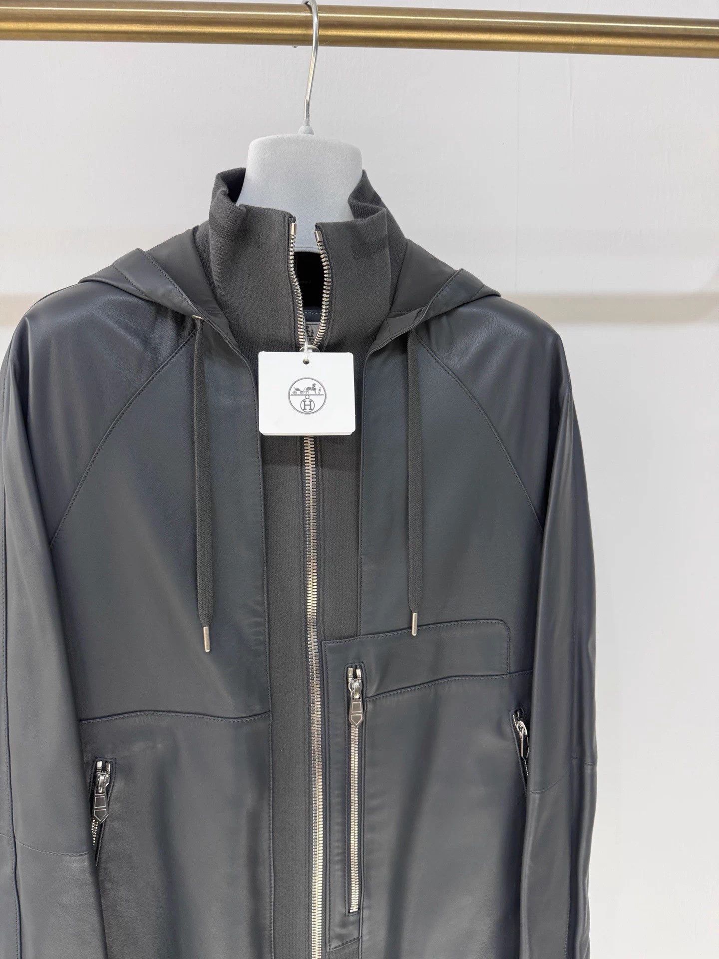 Hermes Hermes Grey Black Lambskin Leather Jacket 46 BNWT Size US S / EU 44-46 / 1 - 2 Thumbnail