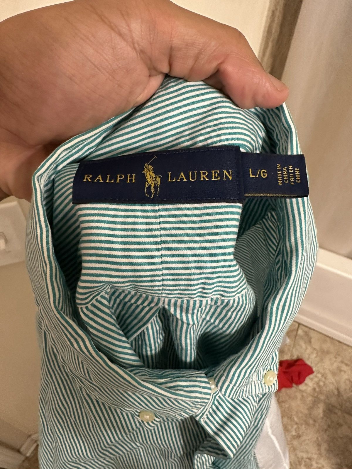 Beverly Hills Polo Club × Polo Ralph Lauren × U.S. Polo Assn. Ralph Lauren Green/White Stripped Long Sleeve Button Up Size US L / EU 52-54 / 3 - 2 Thumbnail