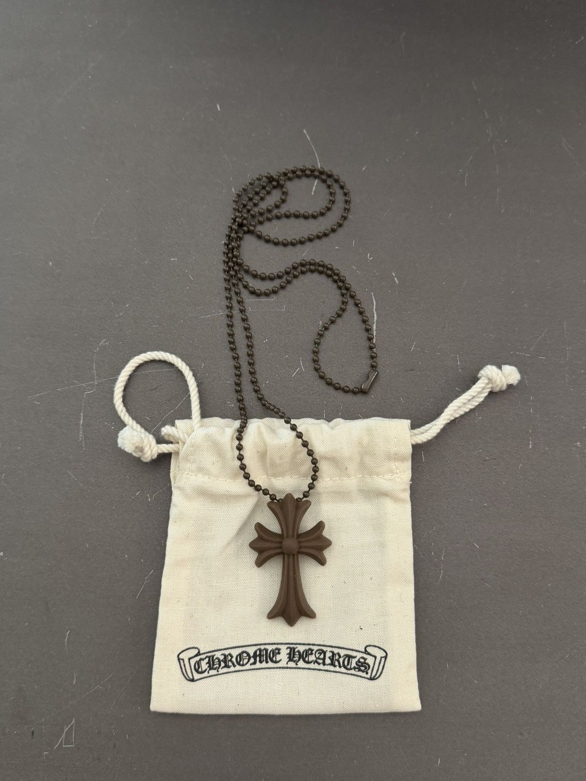 Chrome Hearts CH Silichrome Brown Cross Necklace Size ONE SIZE - 1 Thumbnail