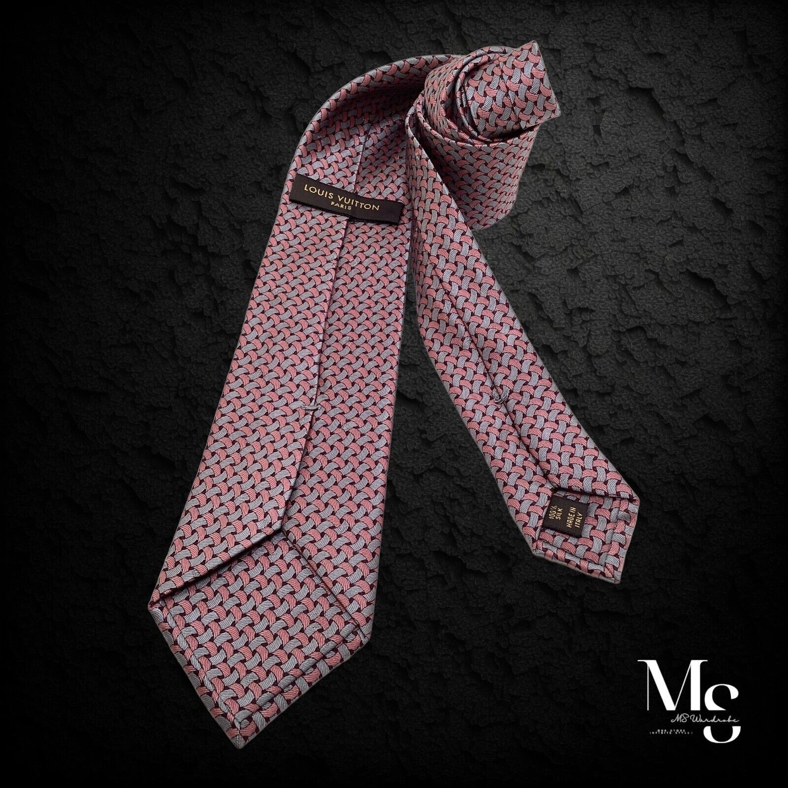 Louis Vuitton LOUIS VUITTON Pink Rope Print Monogrammed 3D Silk Tie Italy Size ONE SIZE - 5 Thumbnail