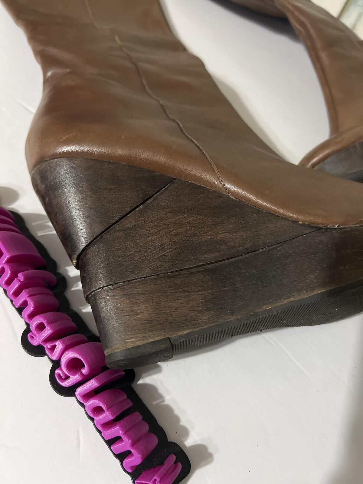 Diane von Furstenberg DVF Brown Leather Wedge Knee-High Boots Gold Zipper 8.5 Size US 8.5 / IT 38.5 - 9 Thumbnail