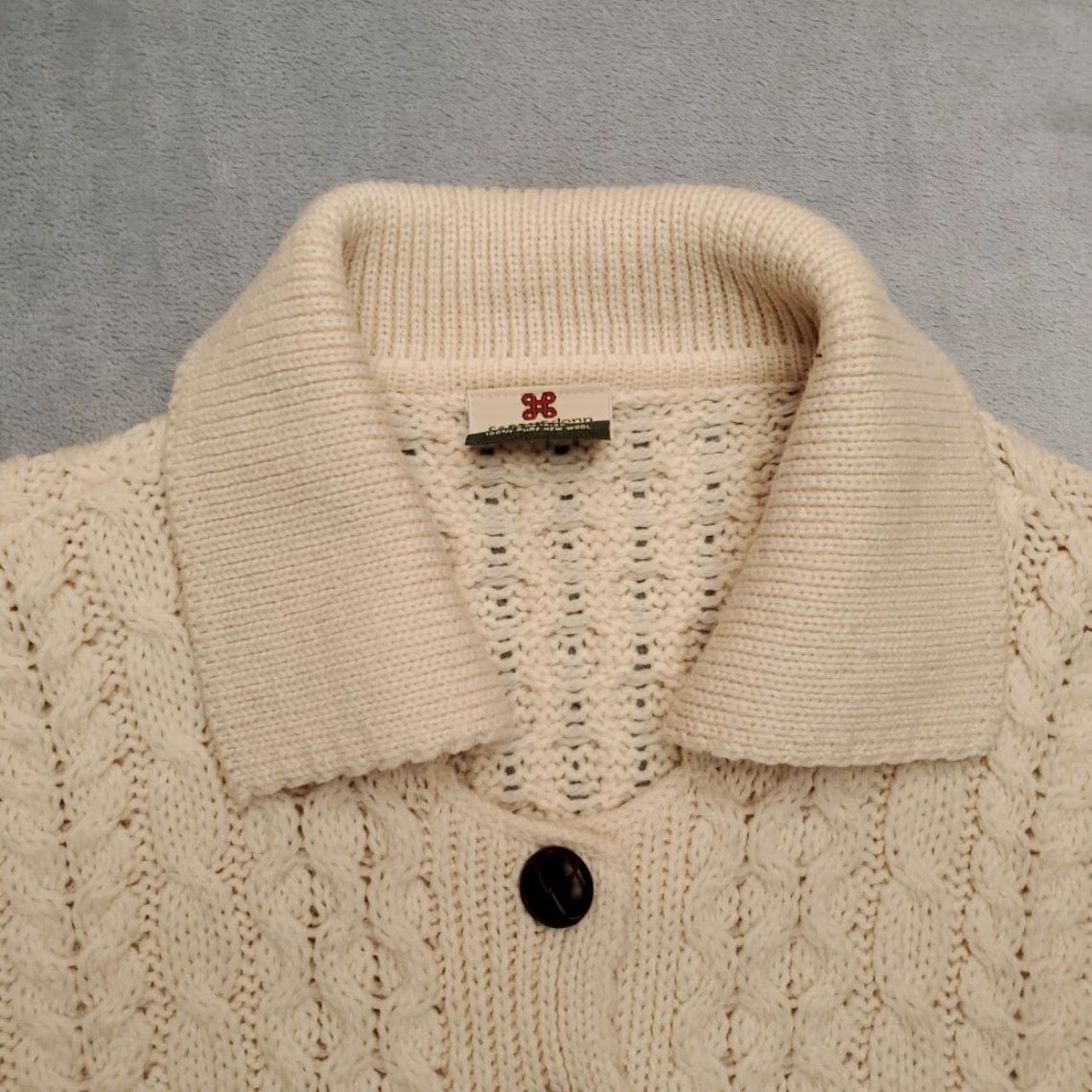 Vintage VINTAGE Carraig Donn Sweater Women Large Cream 100% Wool Cable-Knit Cardigan Ireland Size L / US 10 / IT 46 - 3 Thumbnail