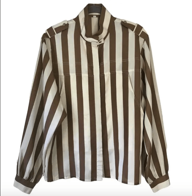 Other S. Yearick Striped Silk and Vintage White/Brown Blouse/JKT Size L / US 10 / IT 46 - 3 Thumbnail