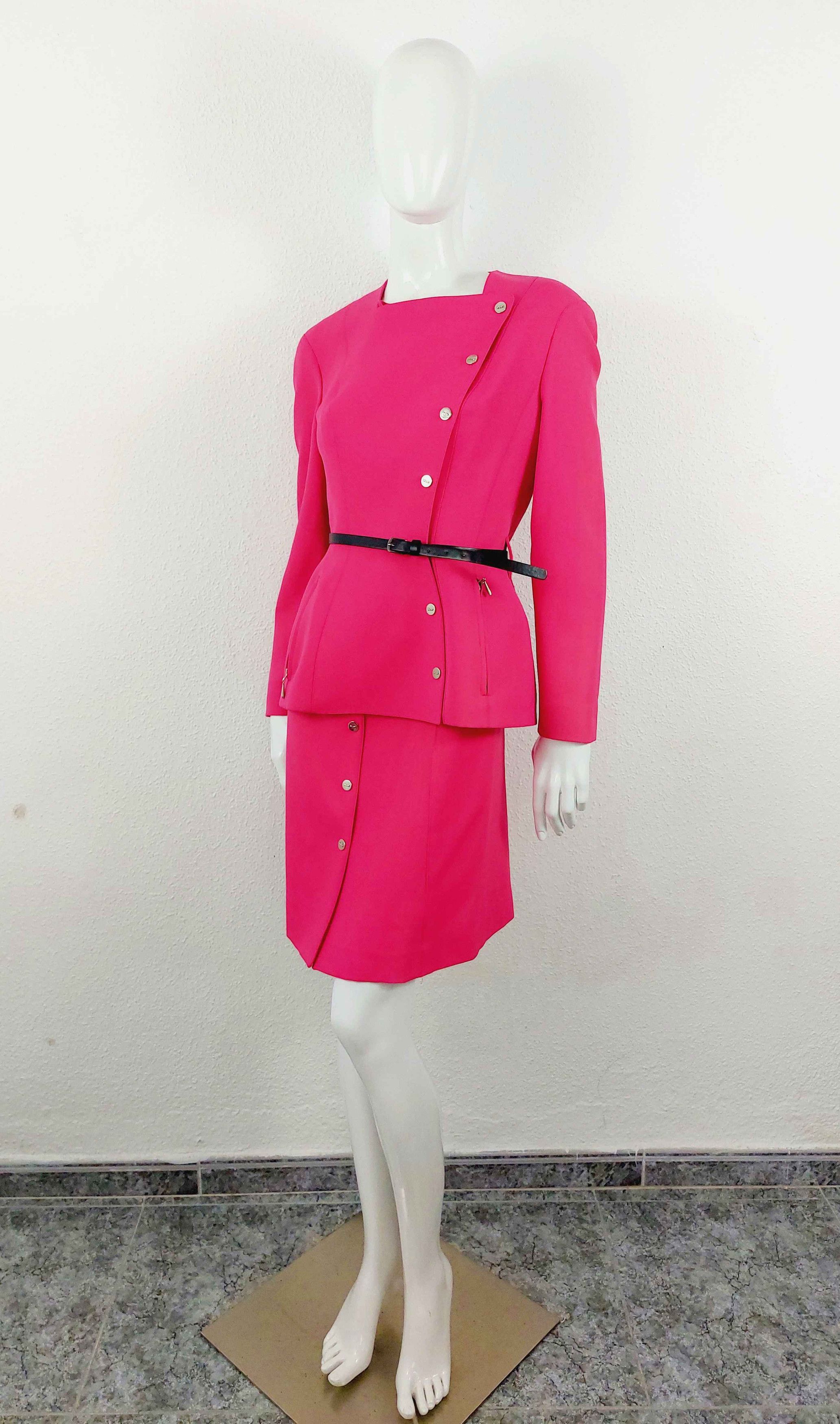 Thierry Mugler Thierry Mugler 1980s Hot Pink Sculptural Suit Set Blazer Size M / US 6-8 / IT 42-44 - 9 Thumbnail