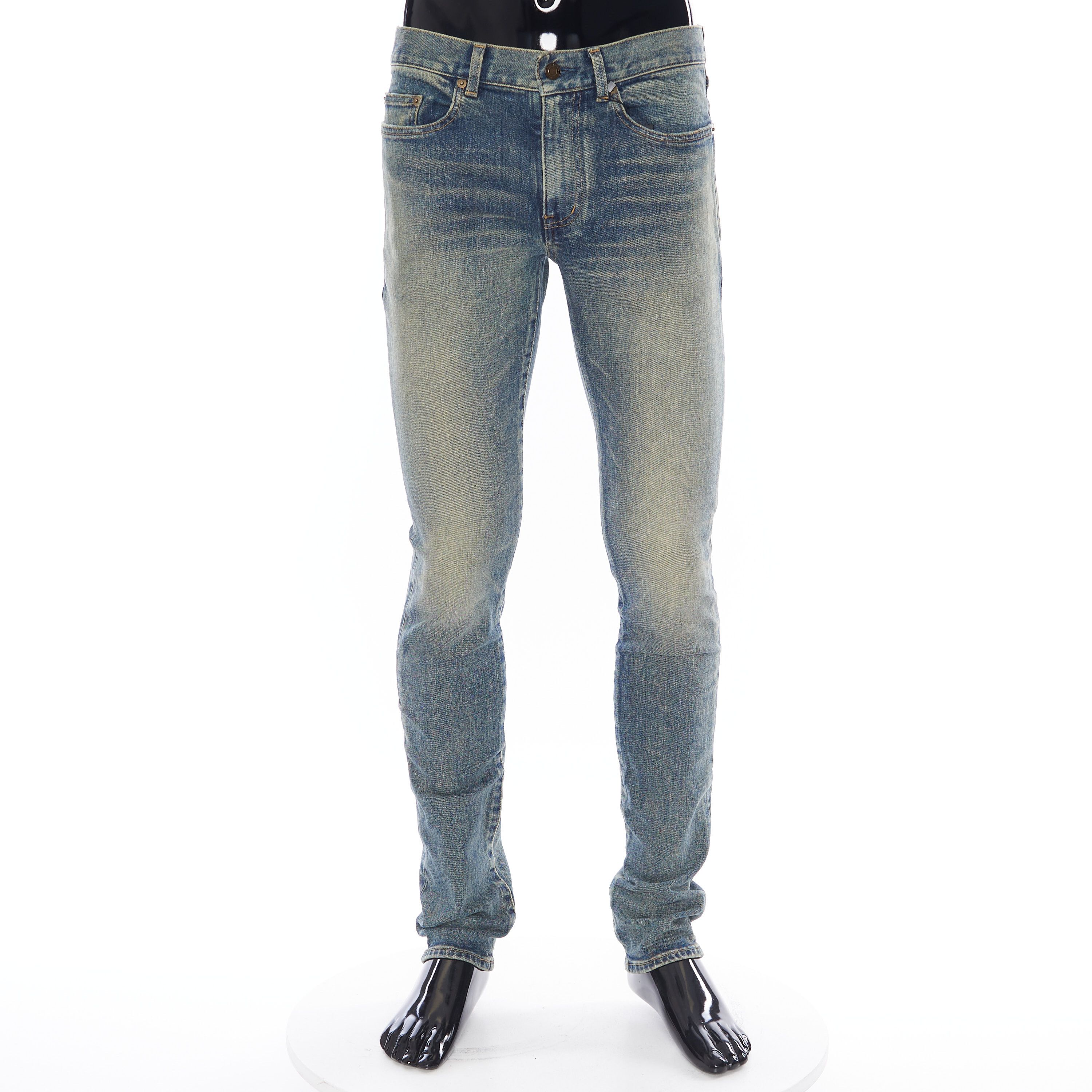 image of Saint Laurent Paris Skinny-Fit Jeans In Dirty Old Vintage Blue Denim, Men's (Size 33)