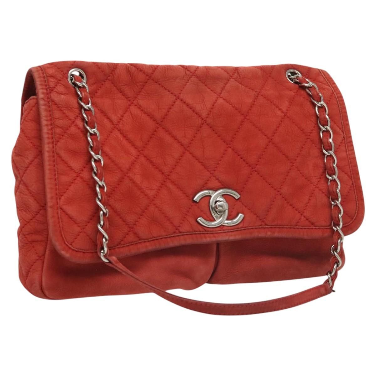 Chanel Big Matelasse 34 Single Flap Chain Shoulder Bag Suede Red Cc Auth Pp415, Women's
