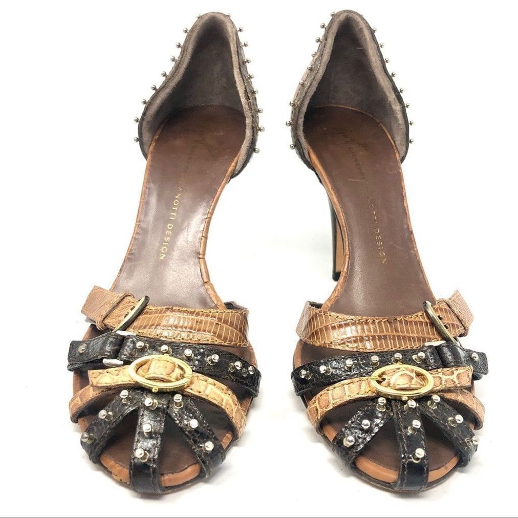 Giuseppe Zanotti Giuseppe Zanotti Y2K Studded Brown Leather Caged Heels 35.5 Size US 4.5 / IT 34.5 - 3 Thumbnail
