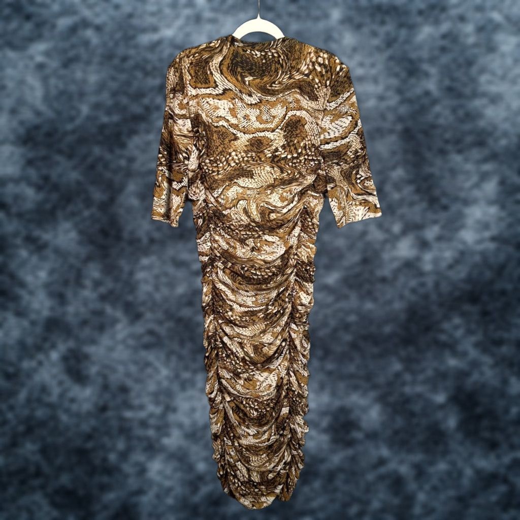 Ganni Ganni Snake Print Ruched Midi Dress Womens Size 32 Size XXS / US 00 / IT 34 - 1 Thumbnail