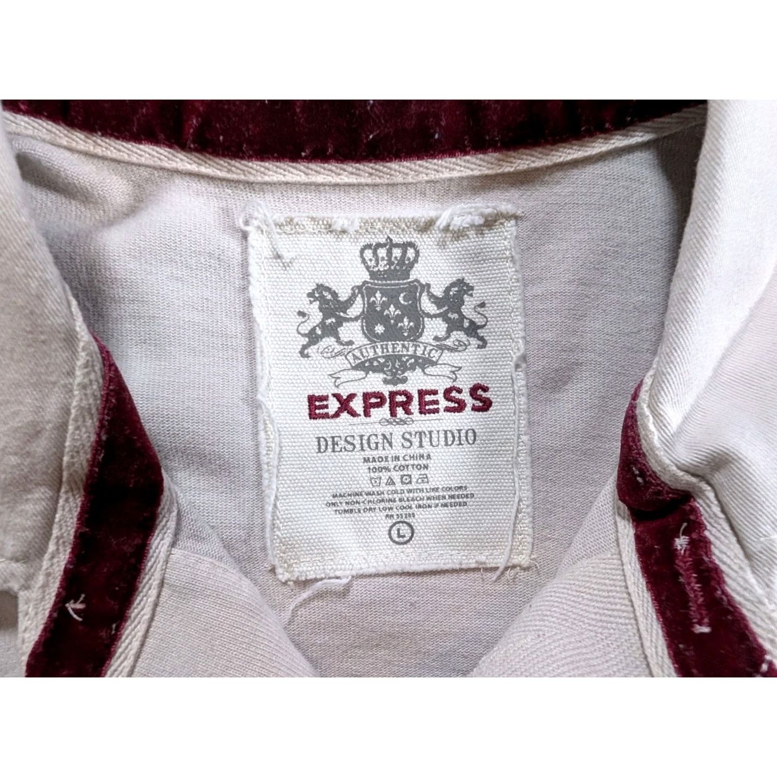 Express EXPRESS Rugby Shirt Mens Large 100% Cotton Burgundy Red & White Striped Long Sleeve Collared Shirt Size US L / EU 52-54 / 3 - 3 Thumbnail