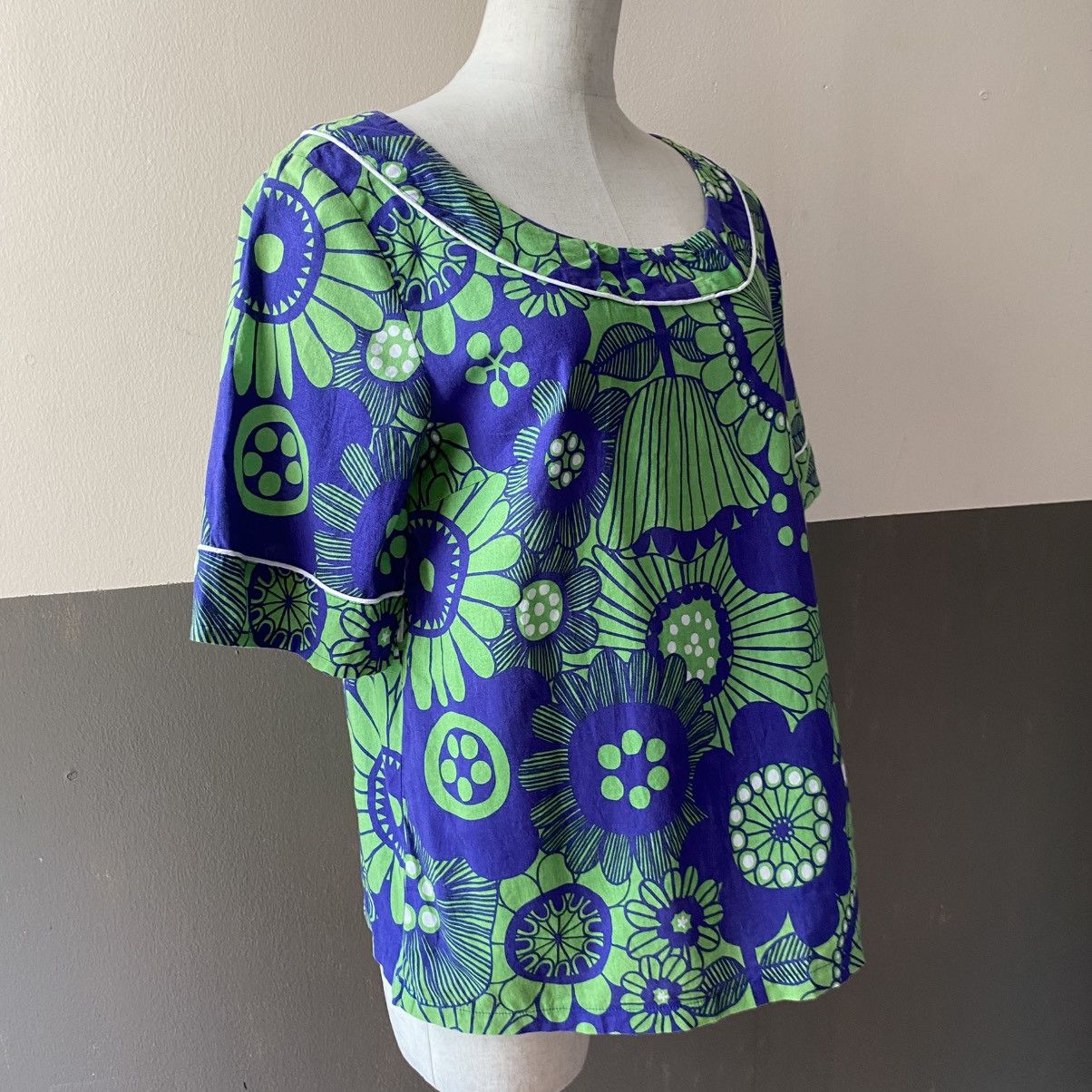 Marimekko Marimekko® Blue Green Retro Floral Blouse Size XS / US 0-2 / IT 36-38 - 17 Thumbnail