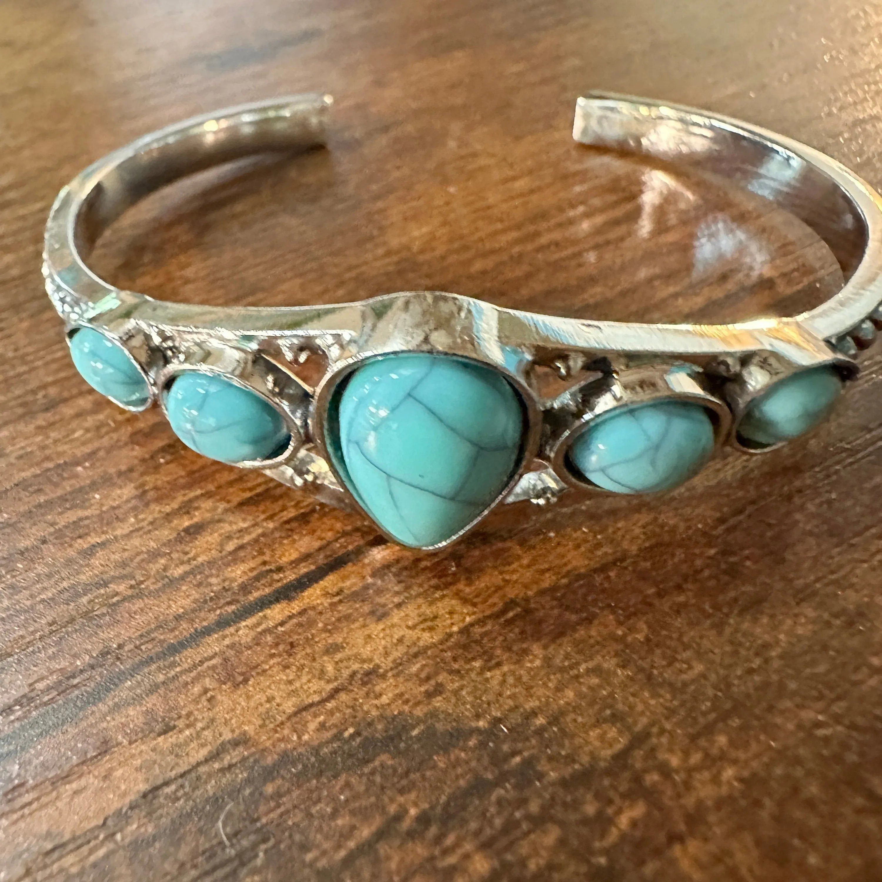 Other Handcrafted Boho Native American Cuff Open Bangle, Turquoise Size ONE SIZE - 2 Thumbnail